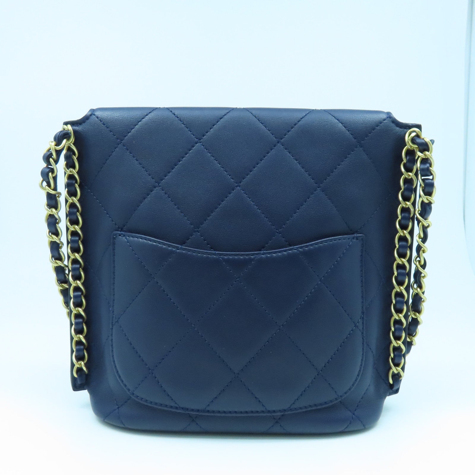 CHANEL rhombic cowhide leather Chain Shoulder Bag gold buckle chain shoulder bag blue