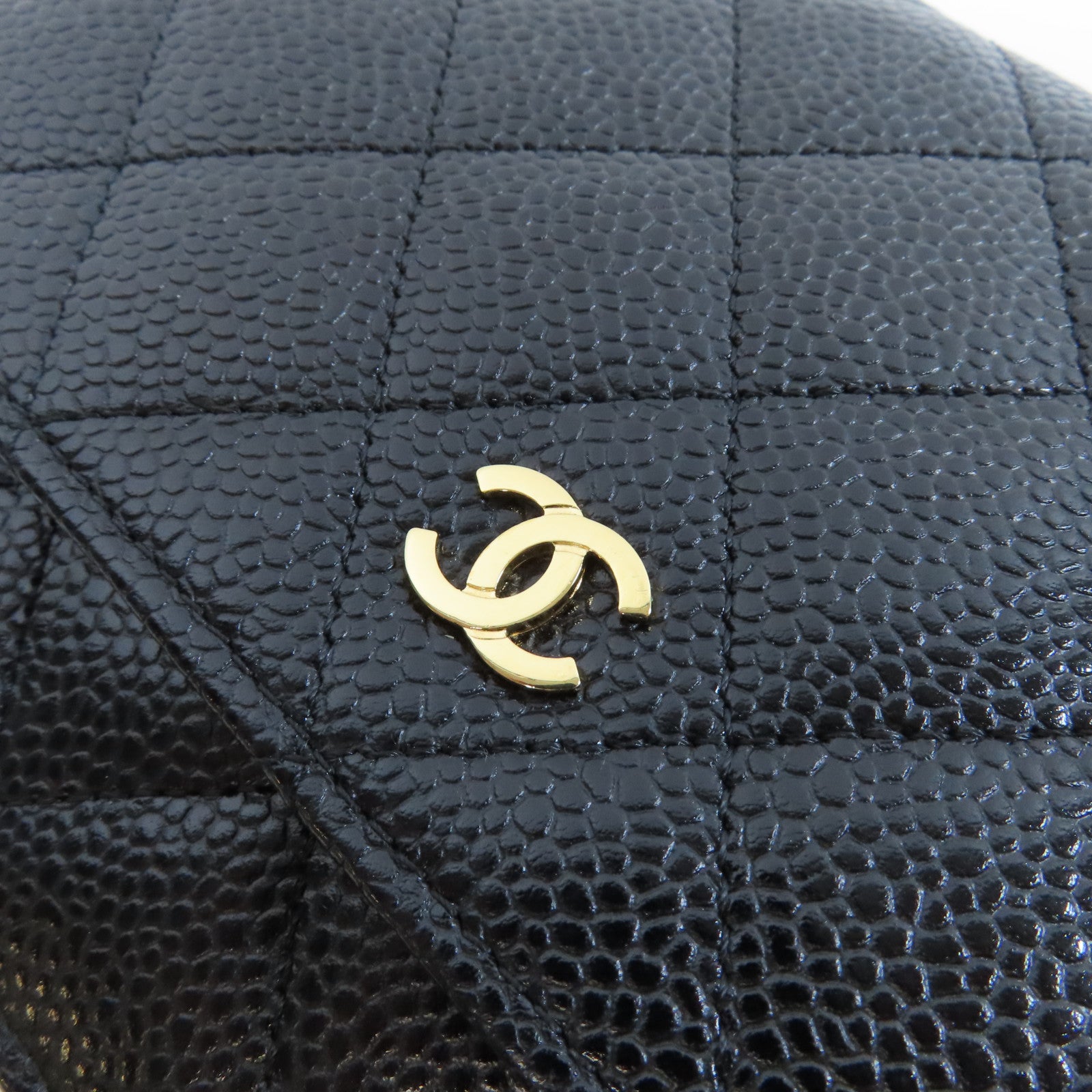 CHANEL 菱格Caviar皮革WOC金扣鏈帶肩背袋黑色