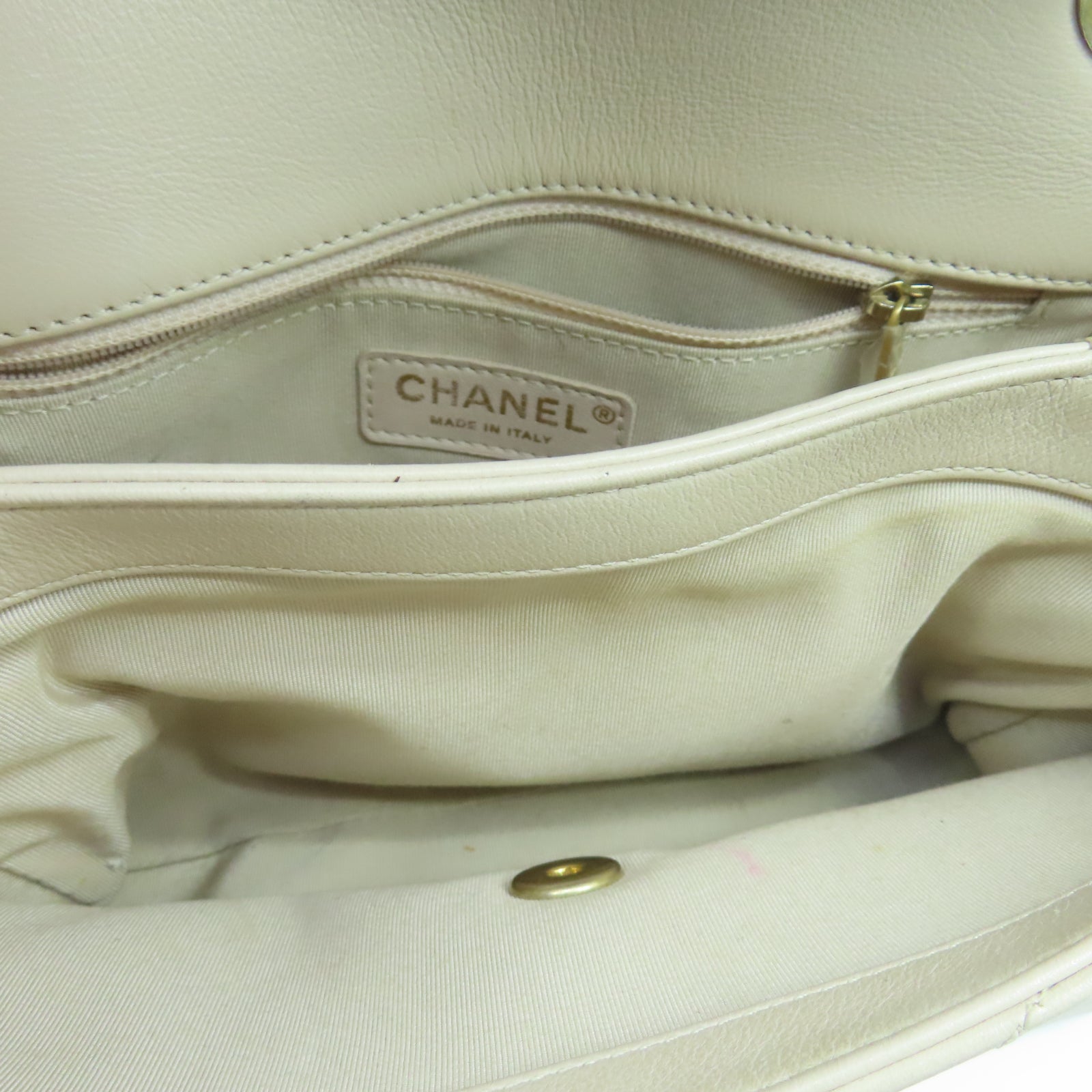 CHANEL 斜紋牛皮/蛇皮皮革2 Way Shoulder Bag金扣鏈帶手挽肩背兩用袋米色
