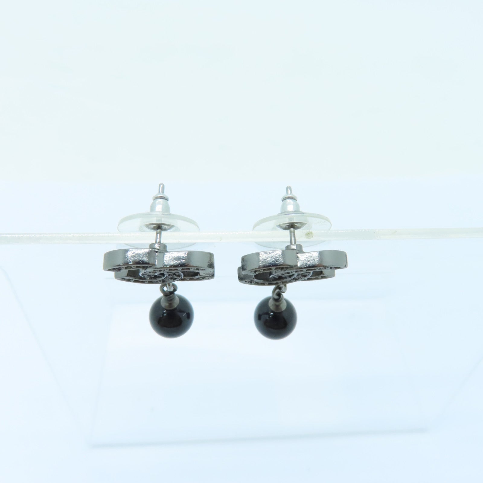 CHANEL Metal/PVC Earrings Black/Silver