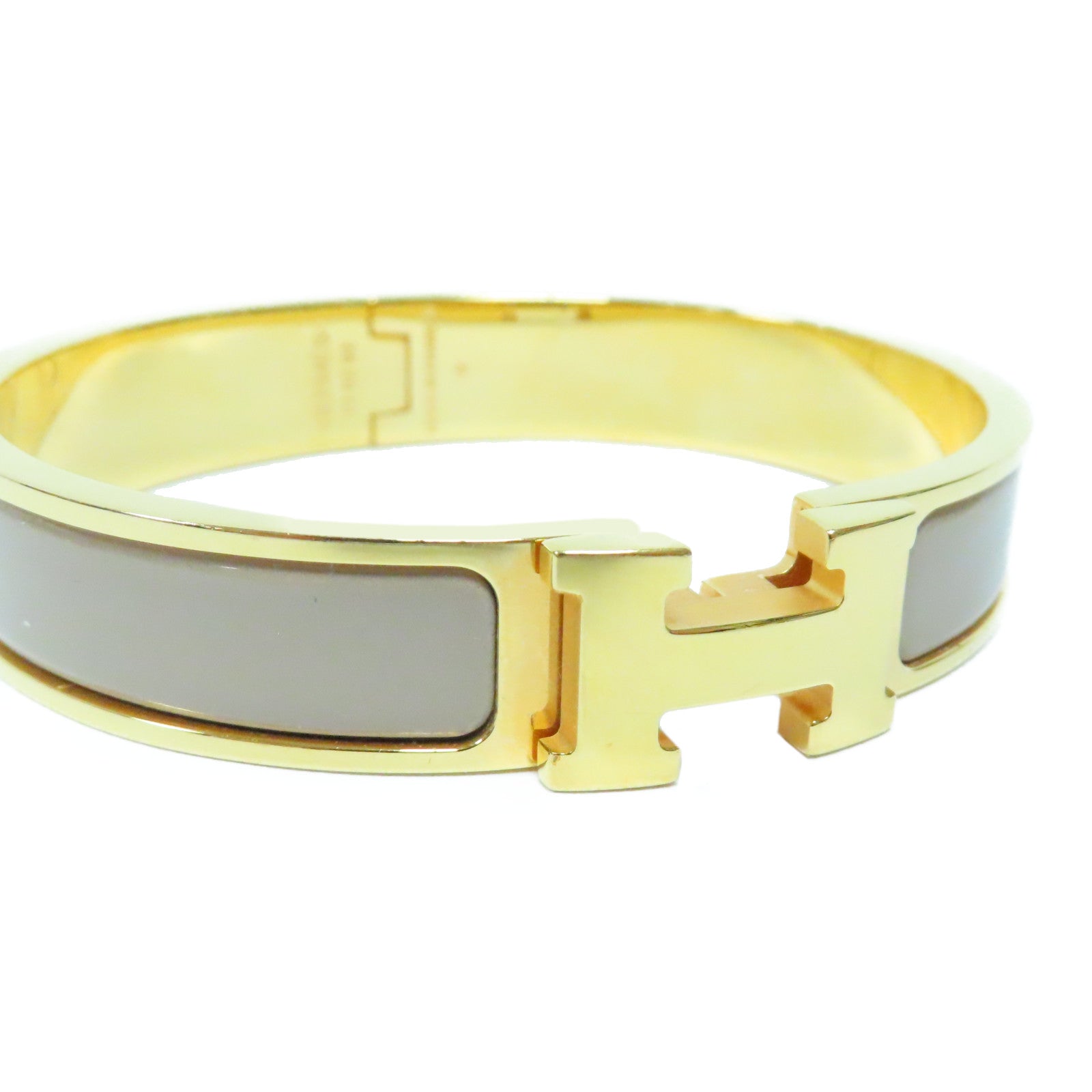 HERMES 金屬Clic H Bracelet金扣手鐲淺啡色