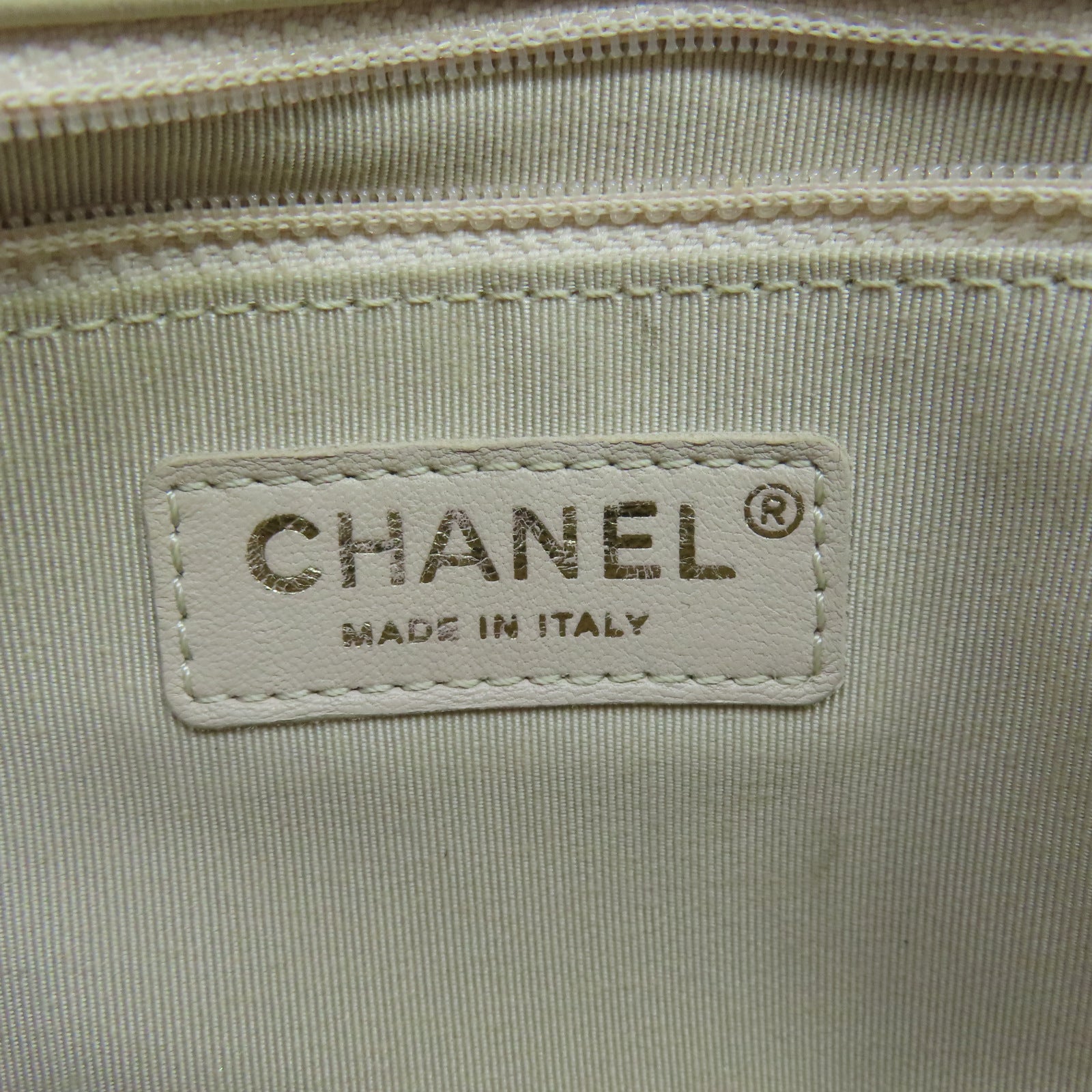 CHANEL 斜紋牛皮/蛇皮皮革2 Way Shoulder Bag金扣鏈帶手挽肩背兩用袋米色