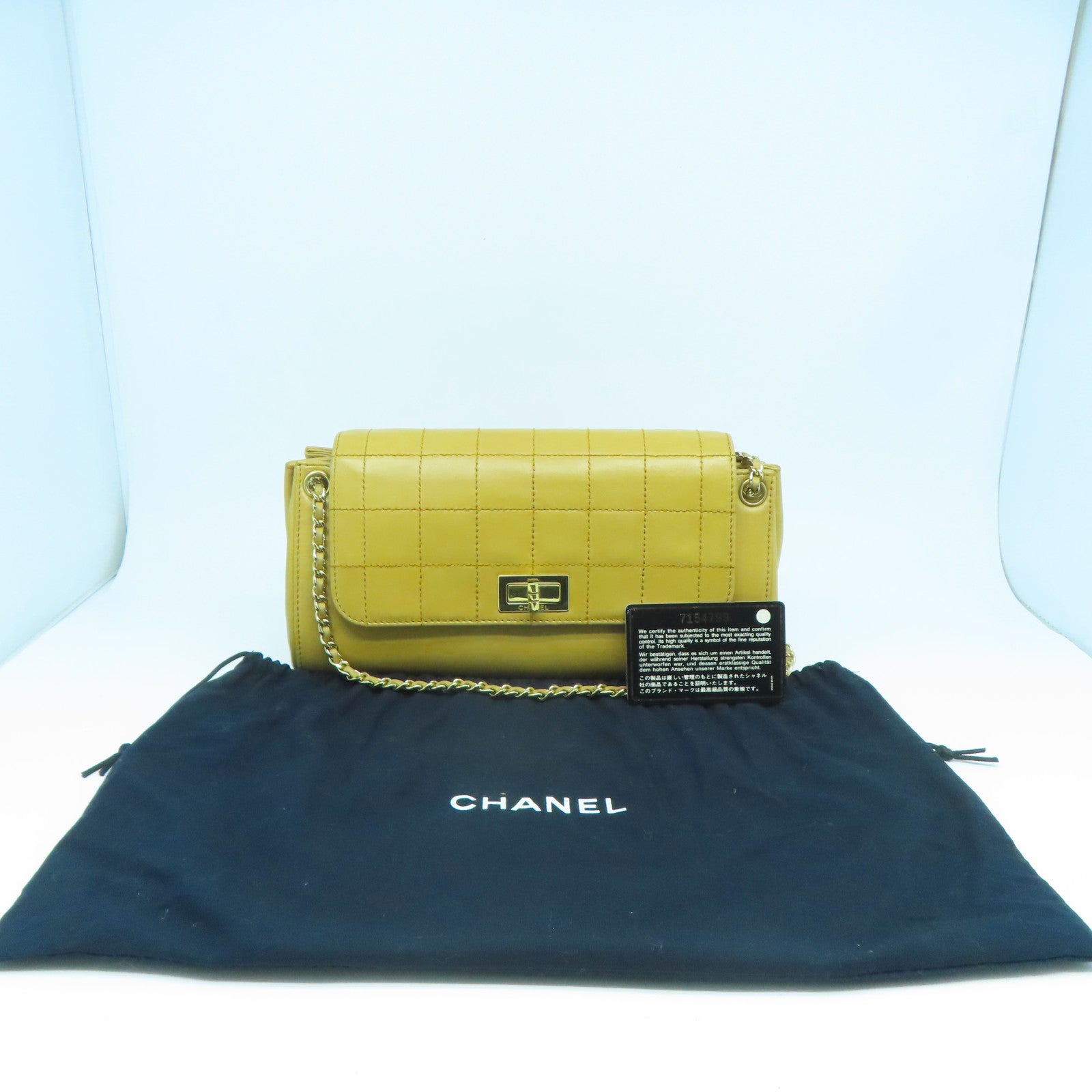 CHANEL 【激減優惠】牛皮皮革Chain Shoulder金扣鏈帶肩背袋黃色