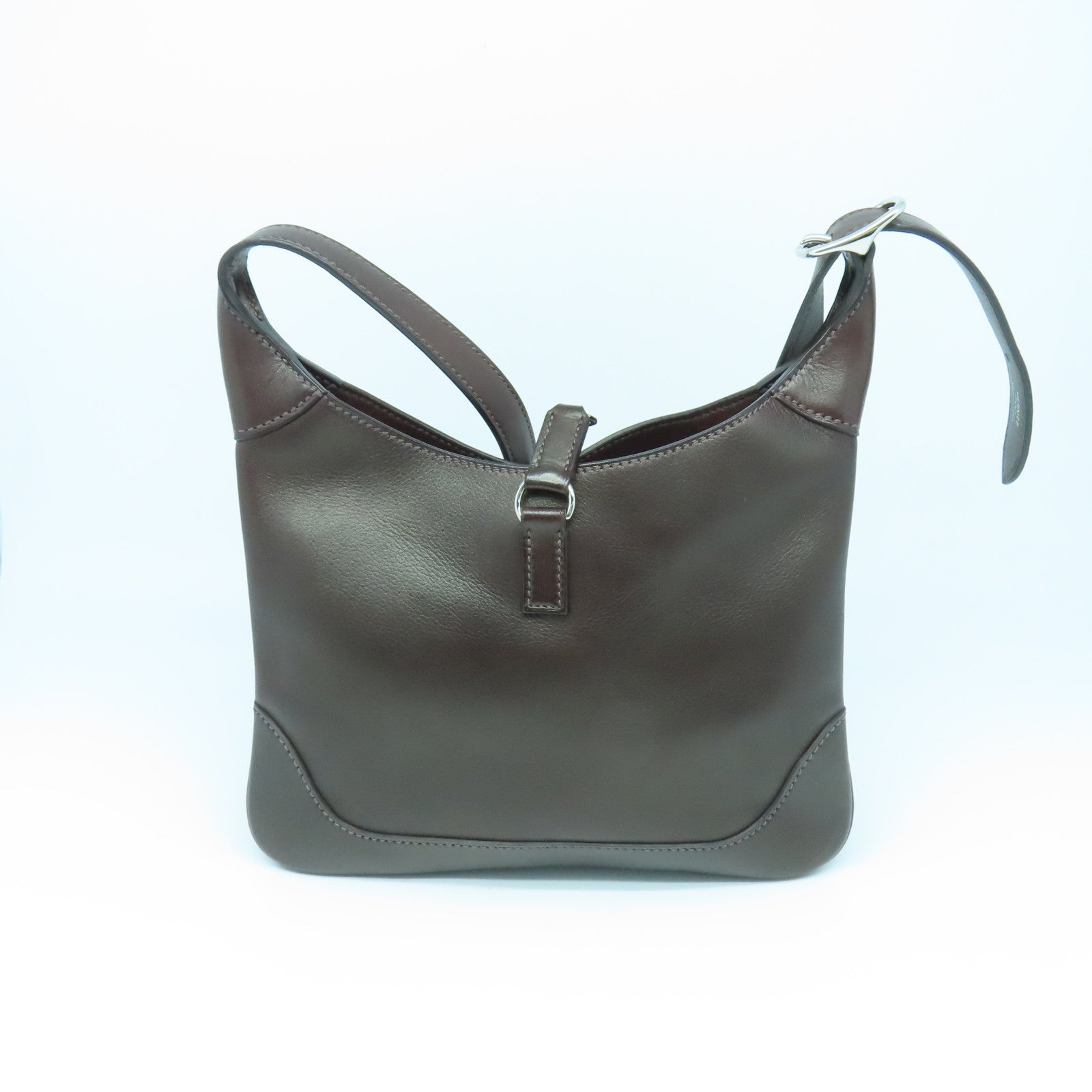 HERMES Evergrain皮革Trim Duo 24银扣手挽袋啡色