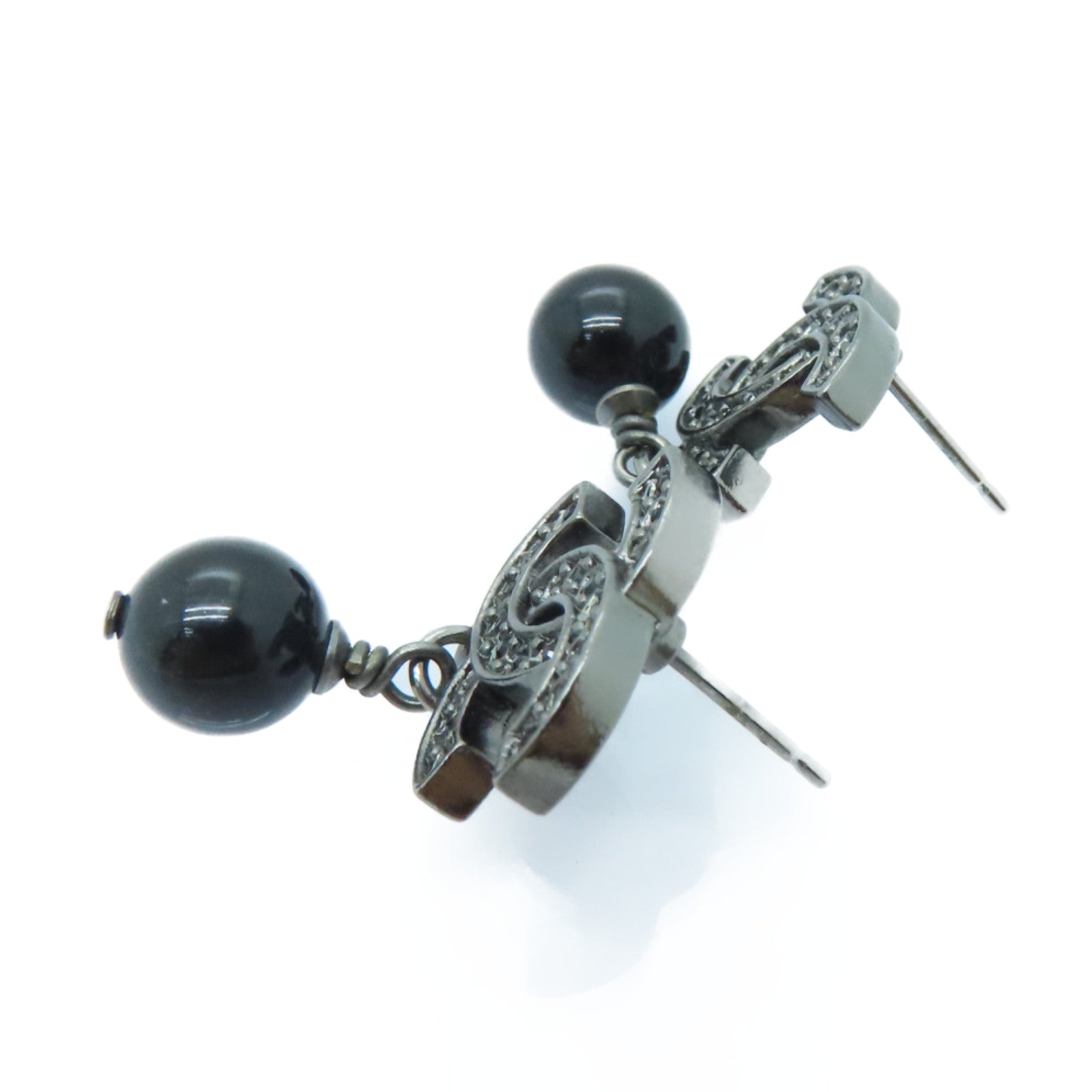 CHANEL Metal/PVC Earrings Black/Silver