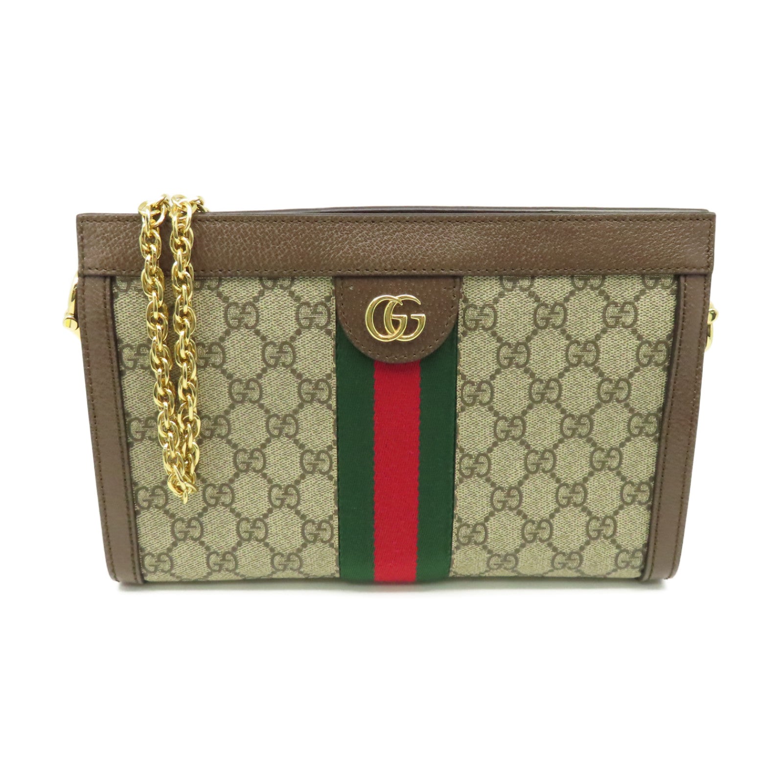 GUCCI 塗層帆布Ophidia GG鏈帶肩背袋啡色