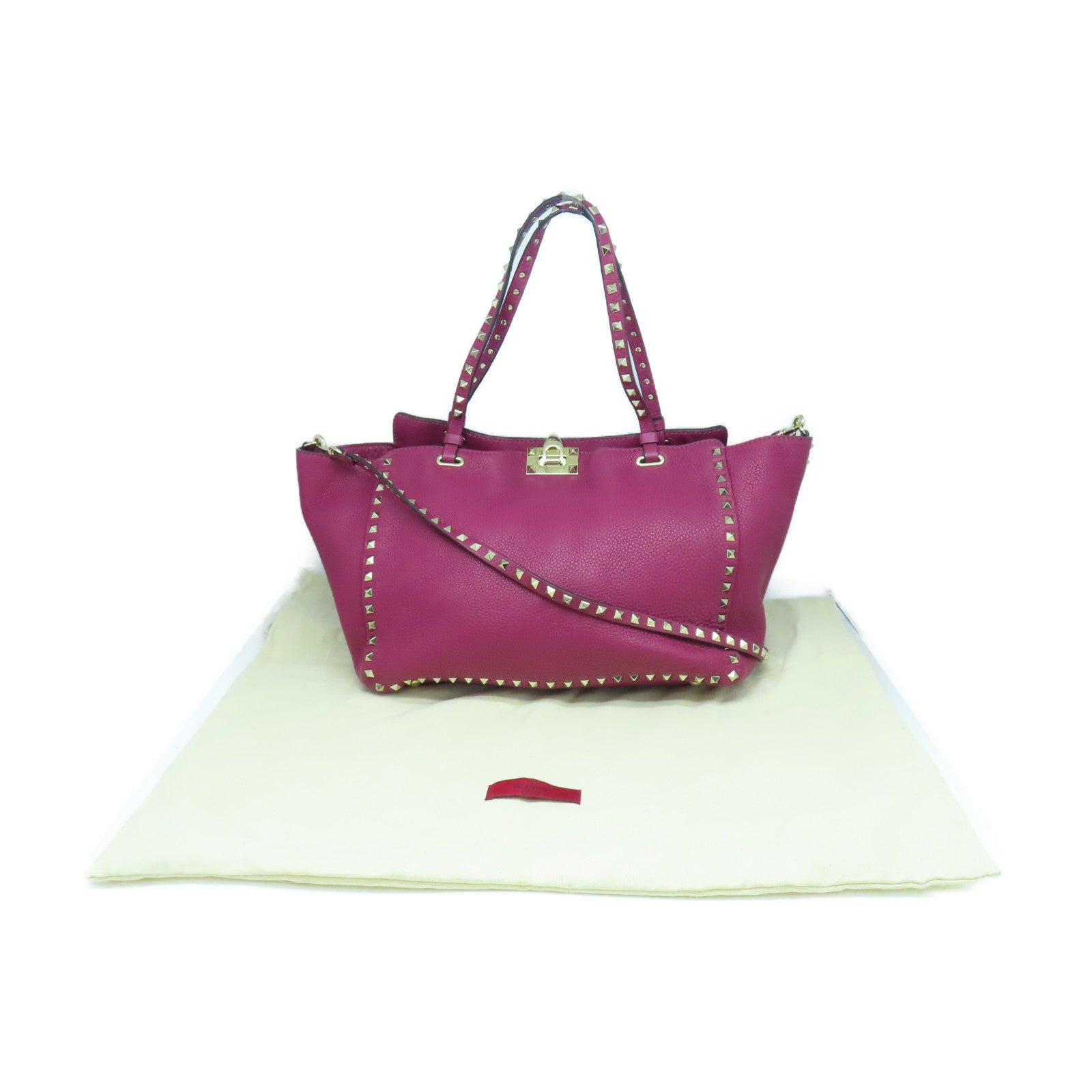 Valentino Cowhide Leather 2 Way Shoulder Gold Buckle Handle Shoulder Bag Purple