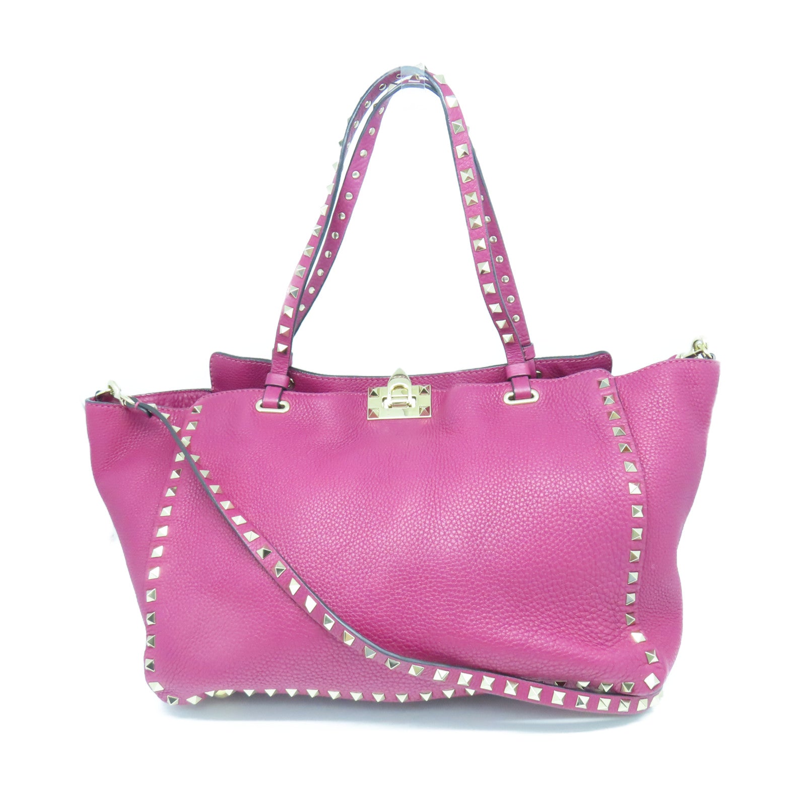Valentino Cowhide Leather 2 Way Shoulder Gold Buckle Handle Shoulder Bag Purple