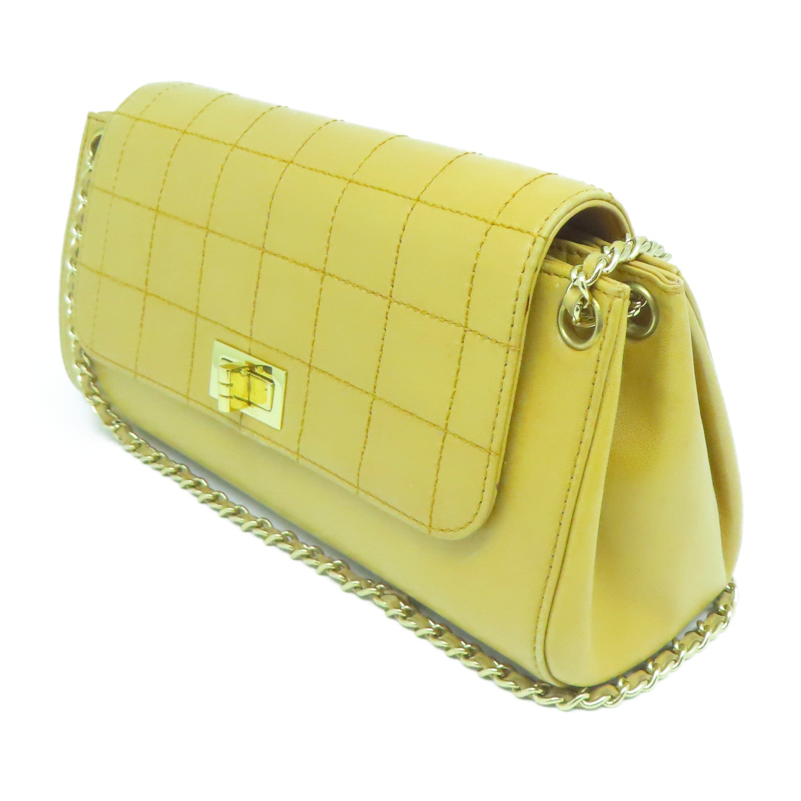 CHANEL 【激減優惠】牛皮皮革Chain Shoulder金扣鏈帶肩背袋黃色