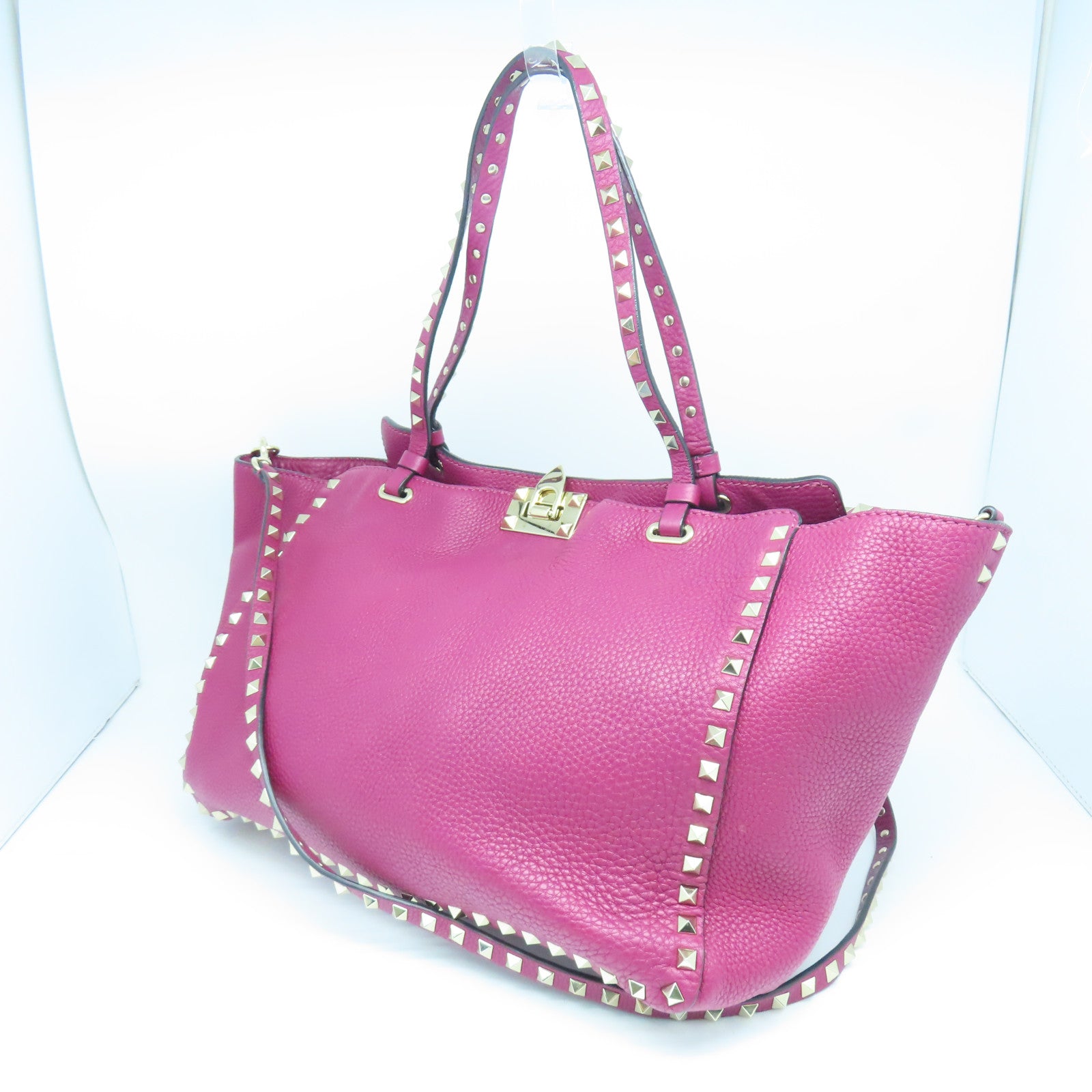 Valentino Cowhide Leather 2 Way Shoulder Gold Buckle Handle Shoulder Bag Purple
