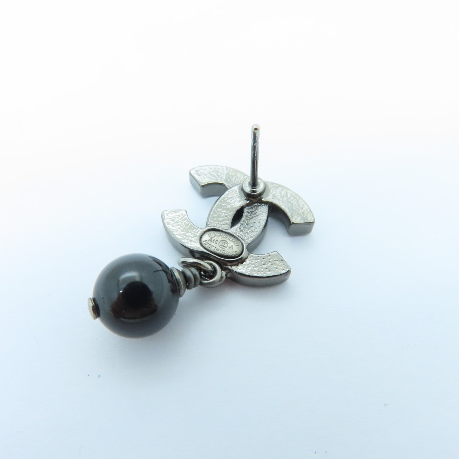CHANEL Metal/PVC Earrings Black/Silver