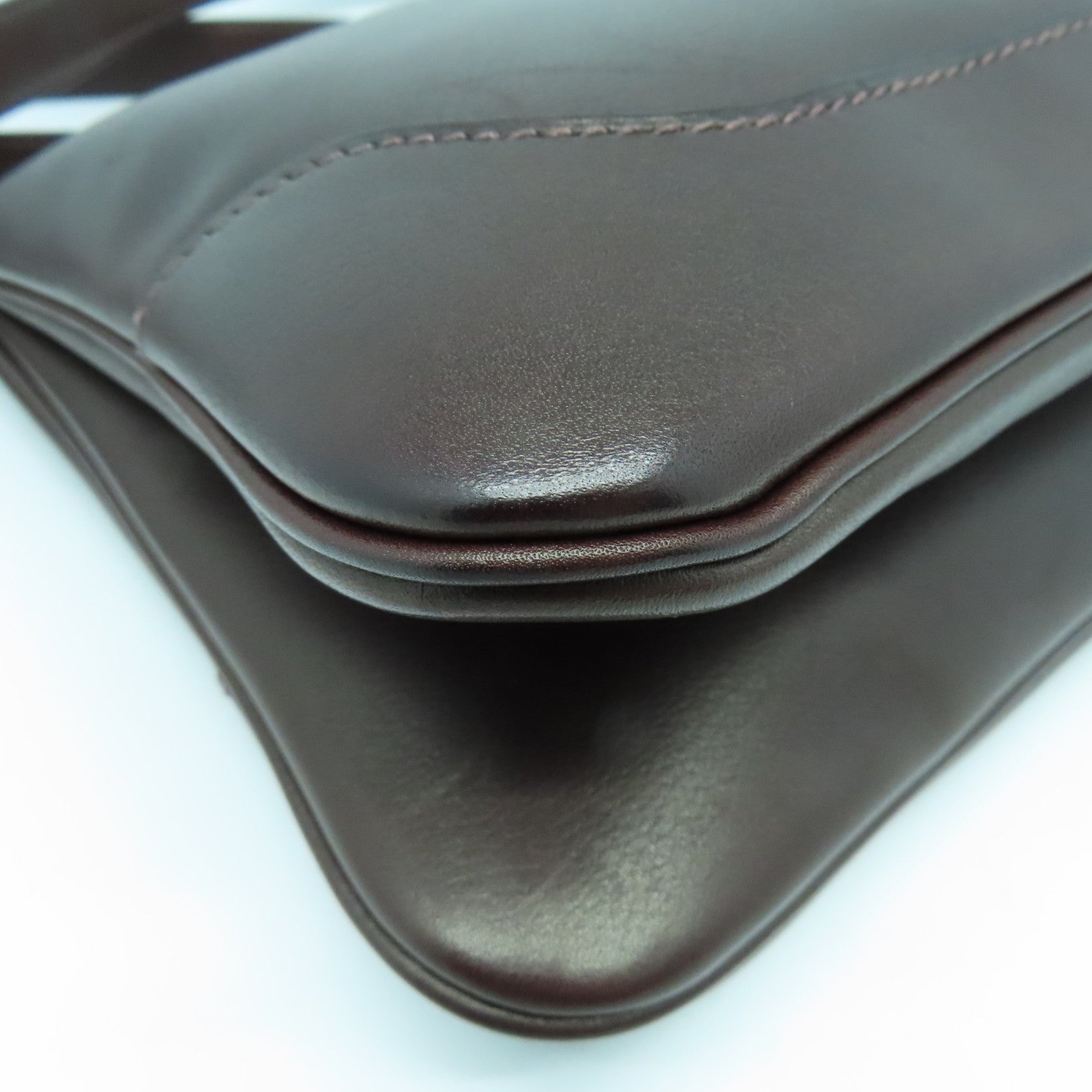 HERMES Evergrain皮革Trim Duo 24银扣手挽袋啡色