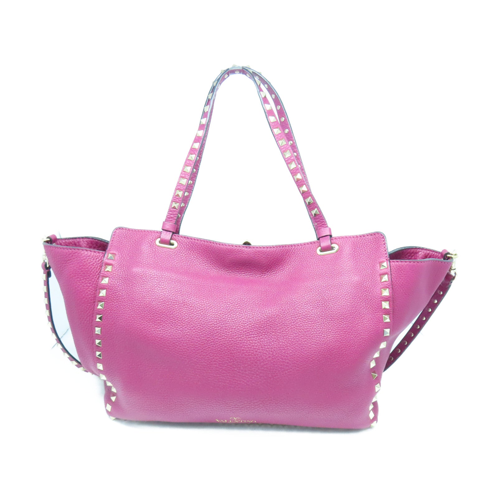 Valentino Cowhide Leather 2 Way Shoulder Gold Buckle Handle Shoulder Bag Purple