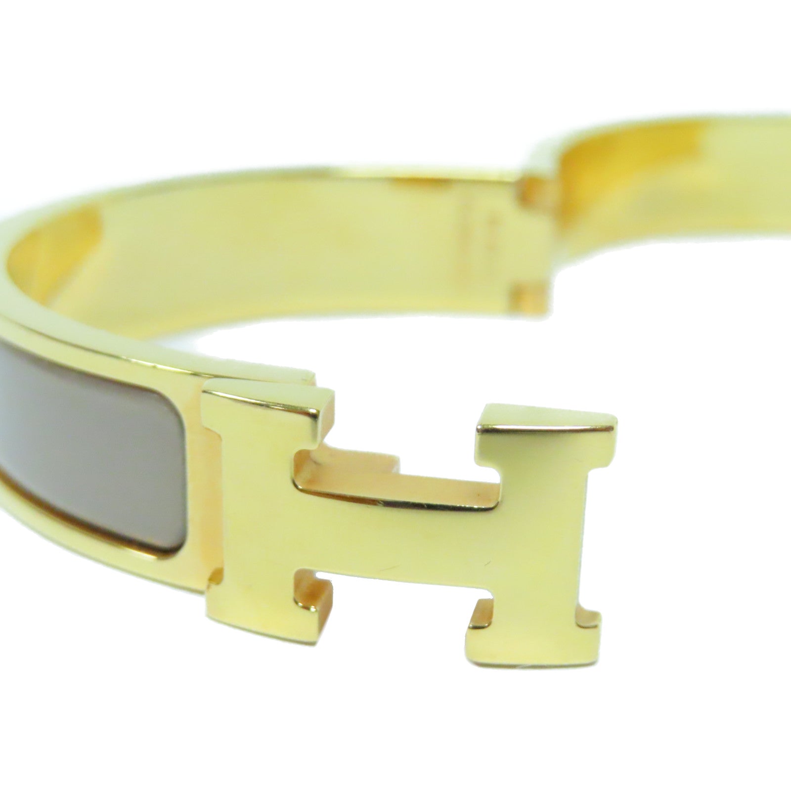 HERMES 金屬Clic H Bracelet金扣手鐲淺啡色