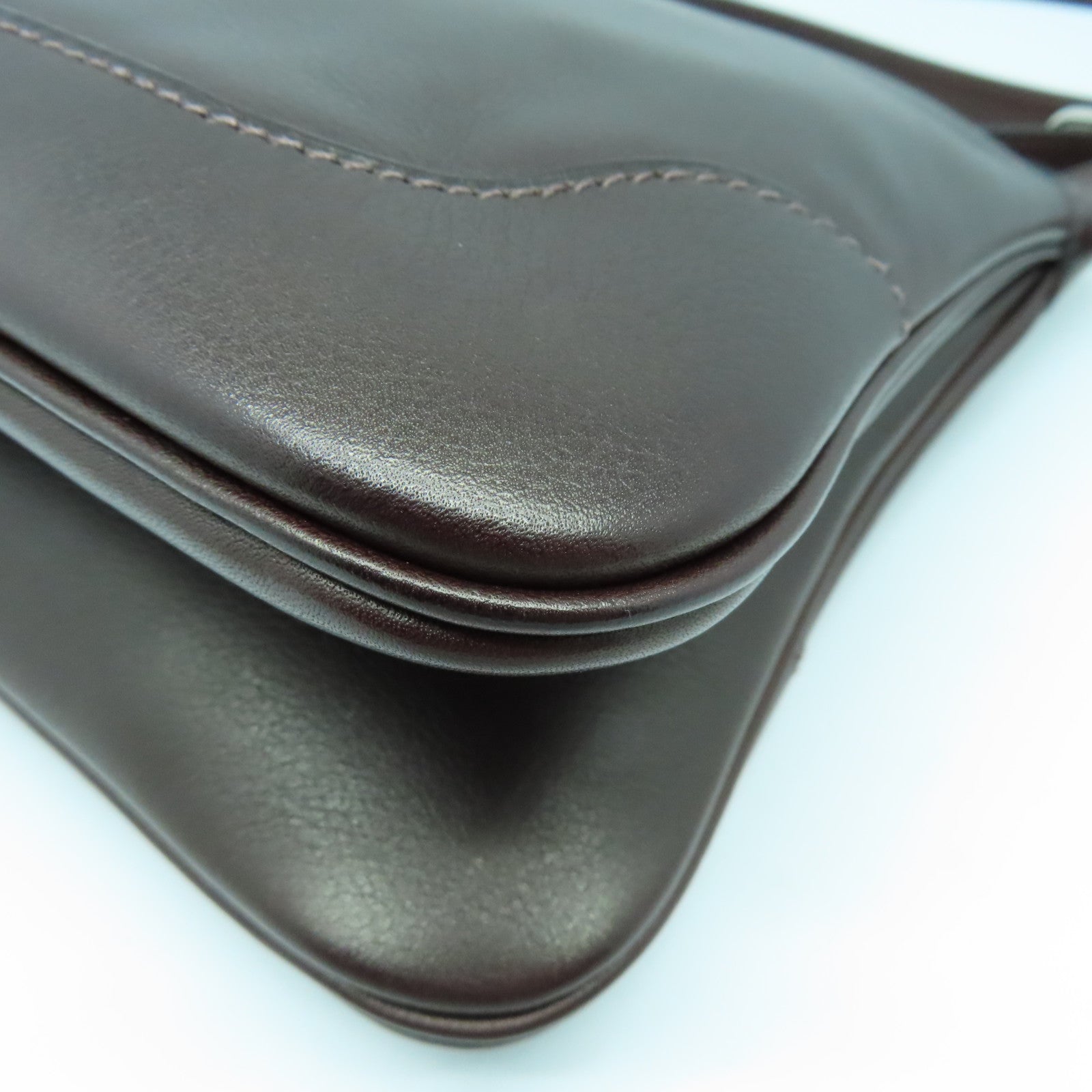 HERMES Evergrain皮革Trim Duo 24银扣手挽袋啡色