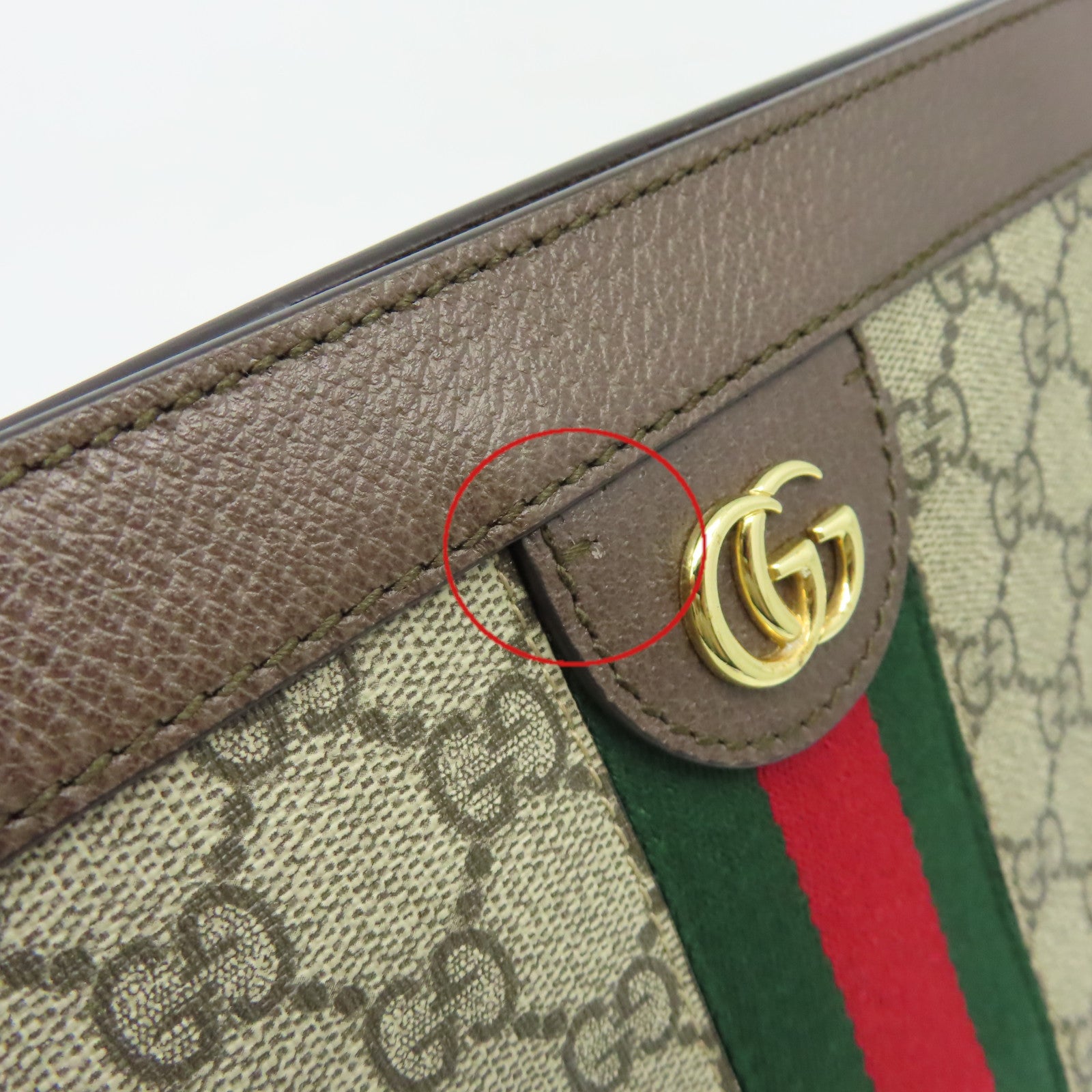 GUCCI 塗層帆布Ophidia GG鏈帶肩背袋啡色