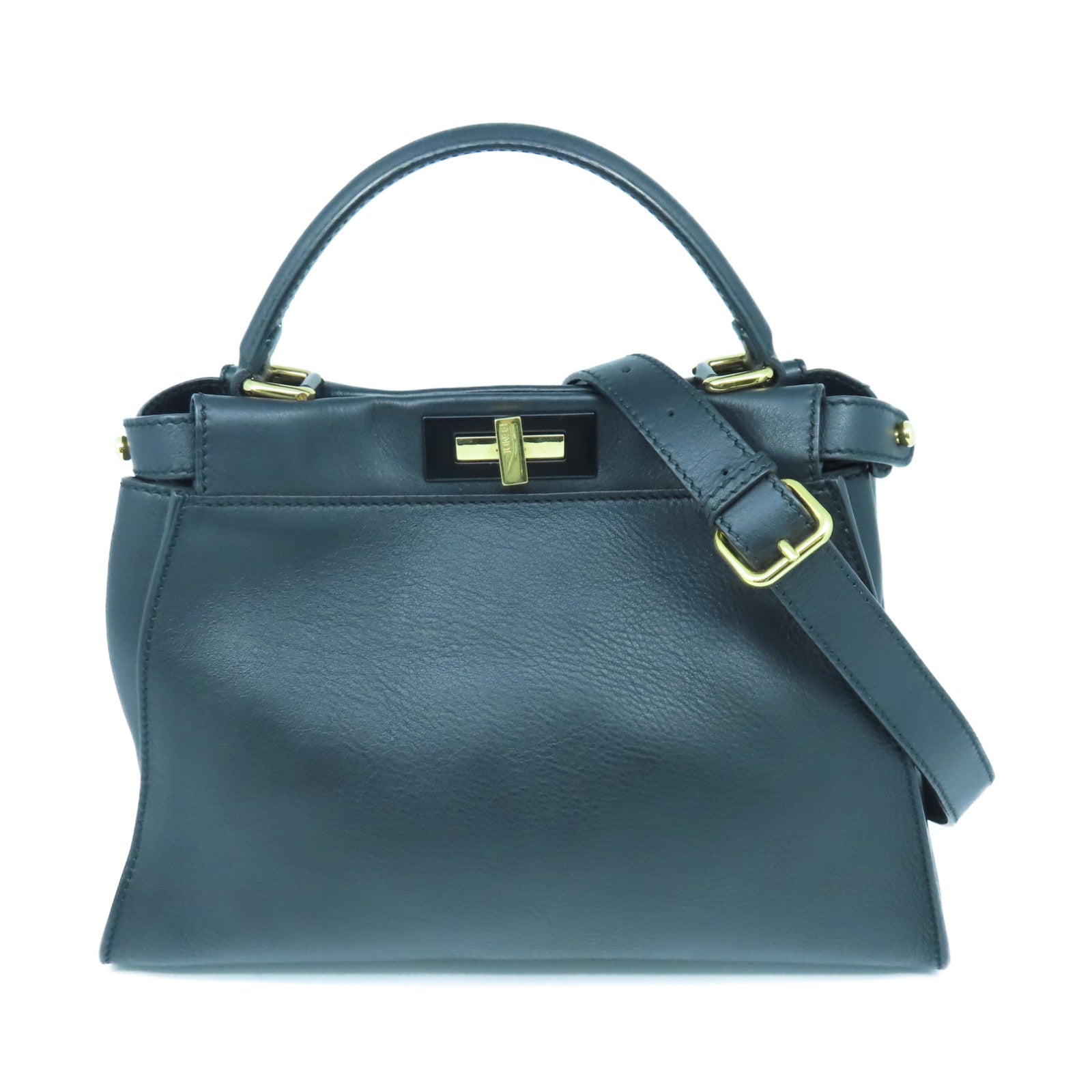 FENDI 牛皮皮革Peekaboo金扣手挽肩背兩用袋黑色