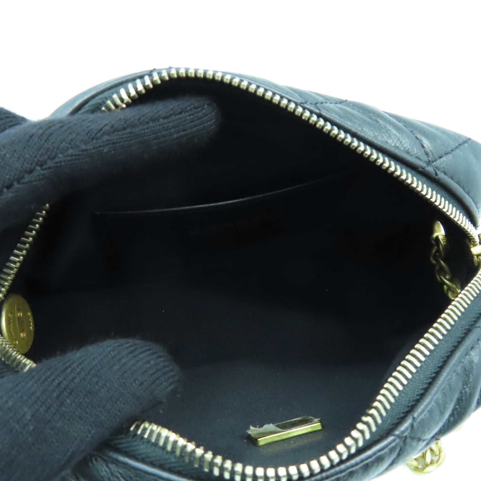 CHANEL 菱格羊皮皮革Chain Shoulder金扣鏈帶肩背袋黑色