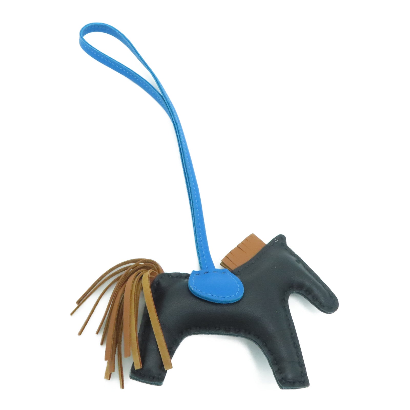 HERMES [Sharp Discount] Swift Leather Rodeo PM Charm Black Blue