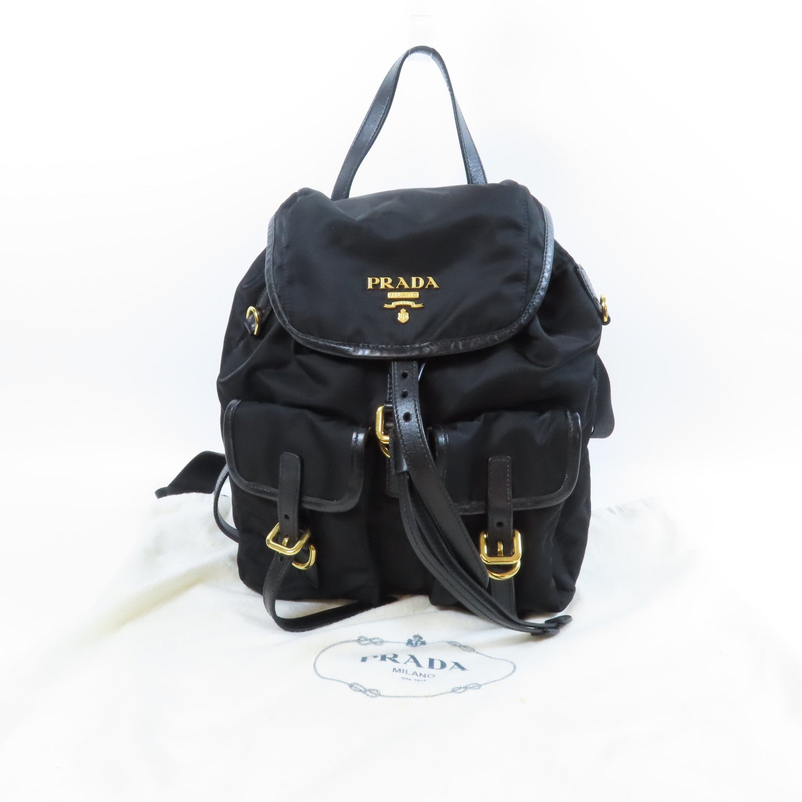 PRADA 尼龍Rucksack金扣背包黑色