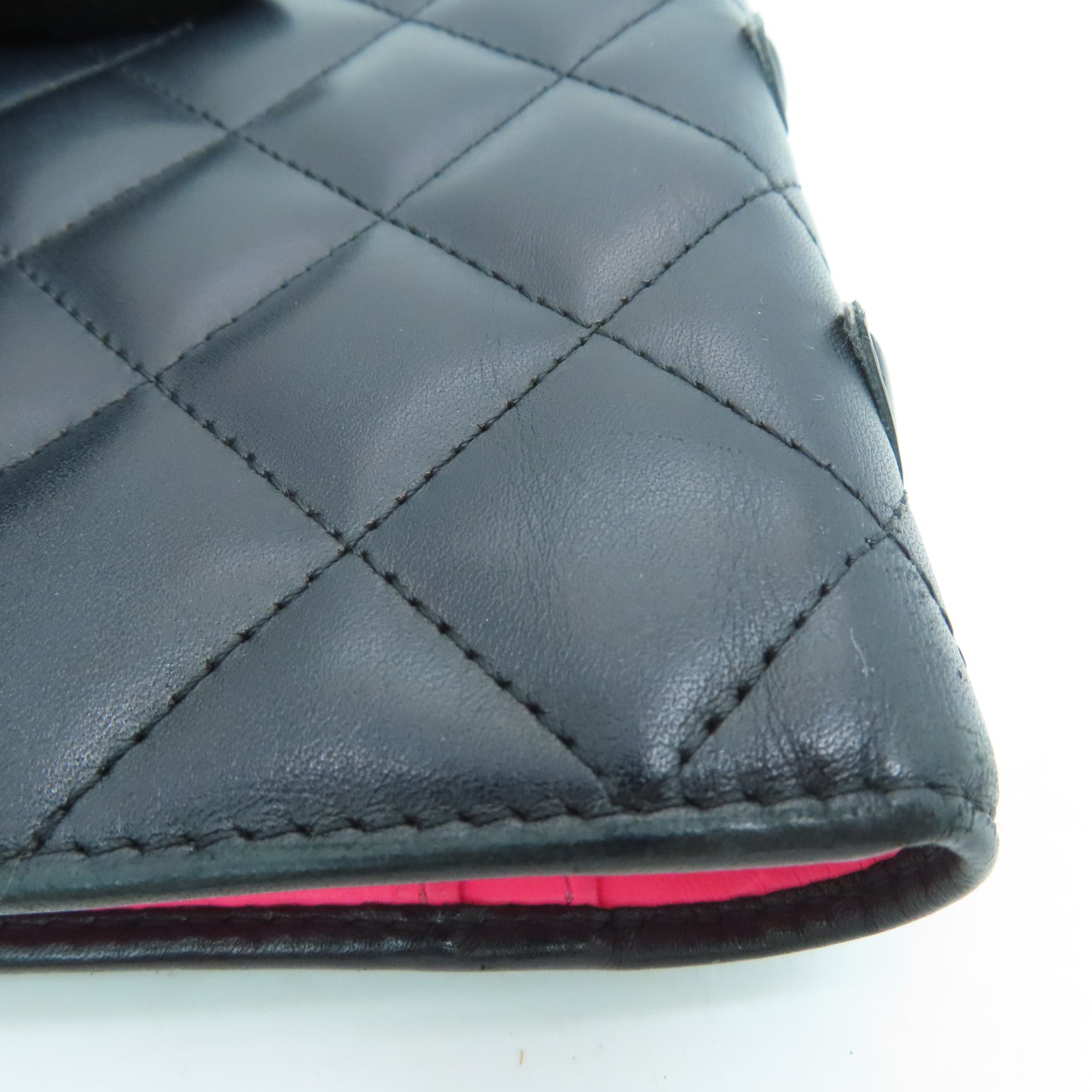 CHANEL 菱格牛皮皮革Long Wallet銀扣長錢包黑色粉紅色