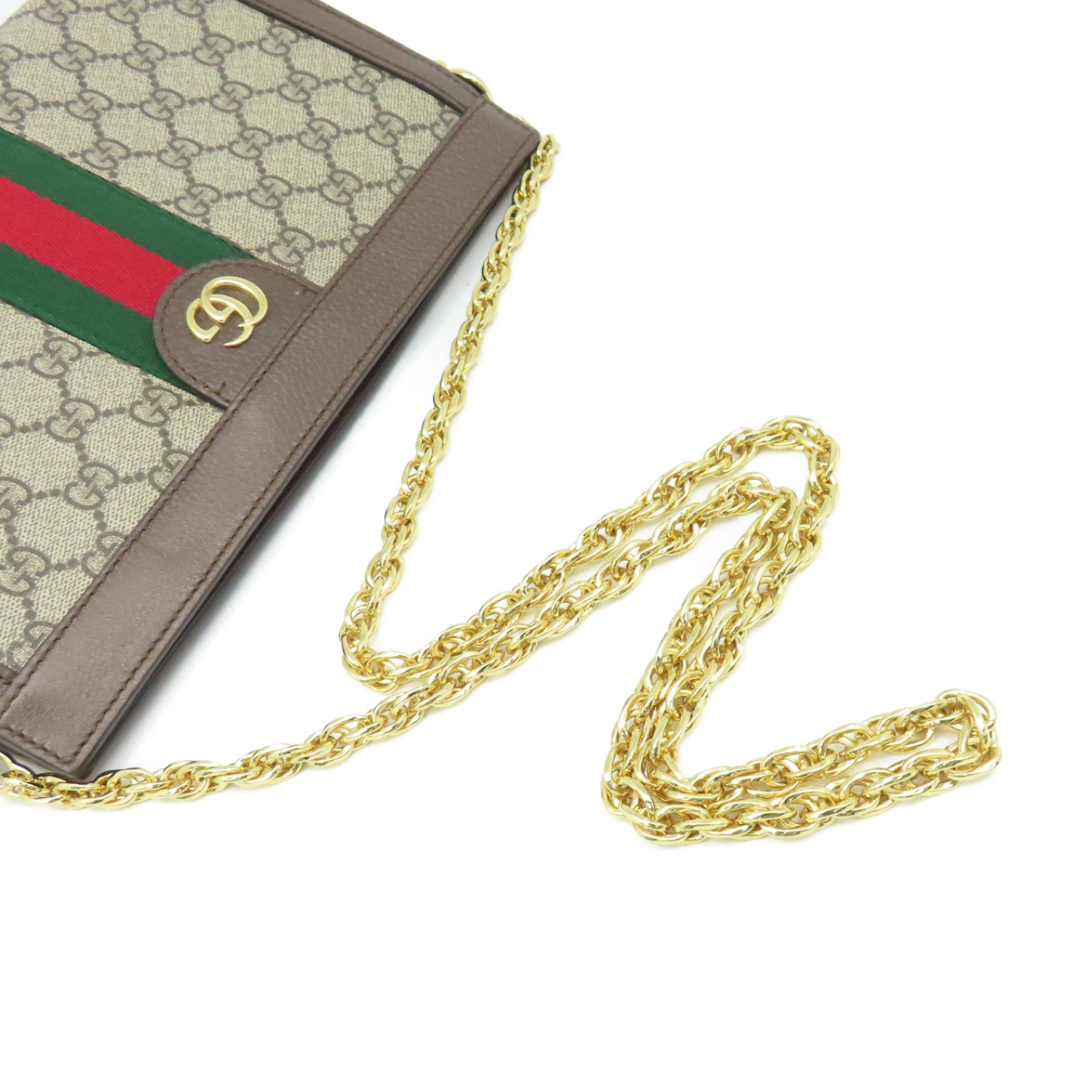 GUCCI 塗層帆布Ophidia GG鏈帶肩背袋啡色