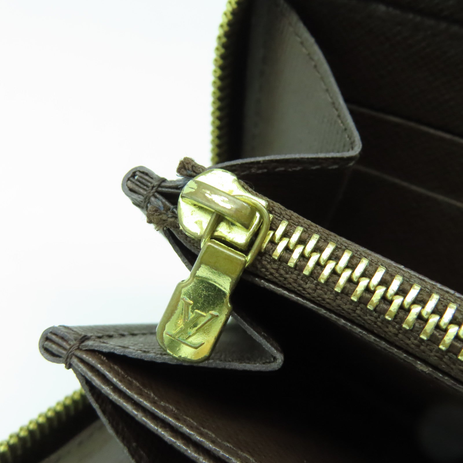 LOUIS VUITTON Damier Ebene Zipper Wallet金扣長錢包啡色