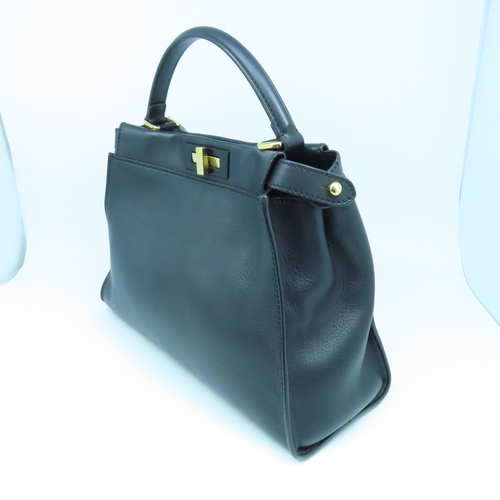 FENDI 牛皮皮革Peekaboo金扣手挽肩背兩用袋黑色