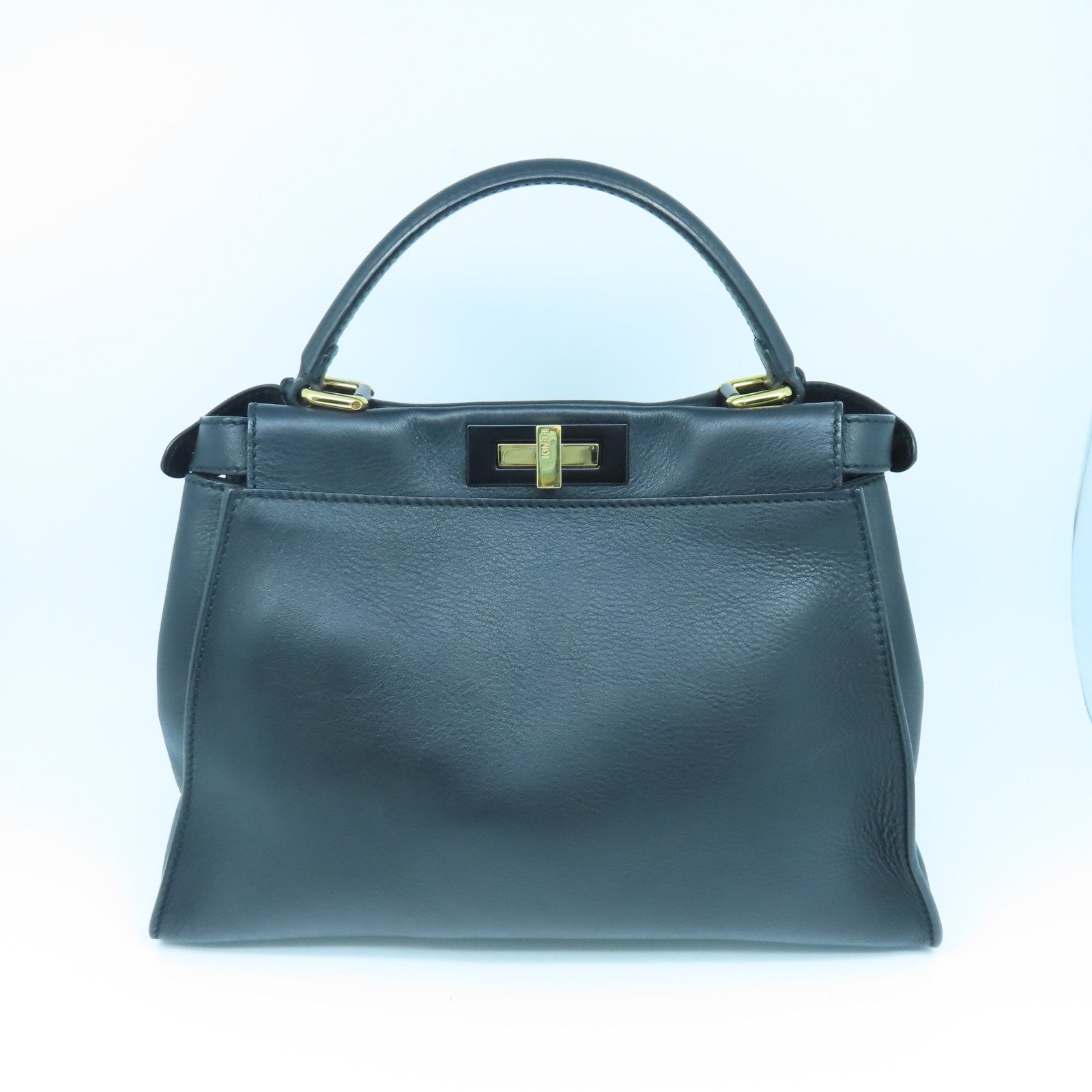 FENDI 牛皮皮革Peekaboo金扣手挽肩背兩用袋黑色