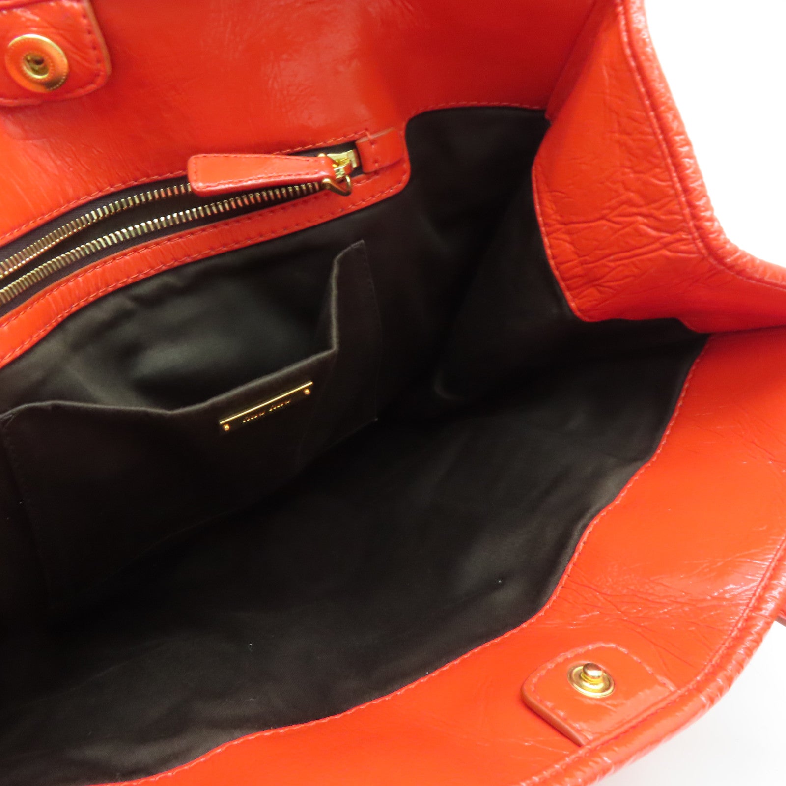 Miu Miu 漆皮皮革Tote Bag金扣手挽袋橙紅色