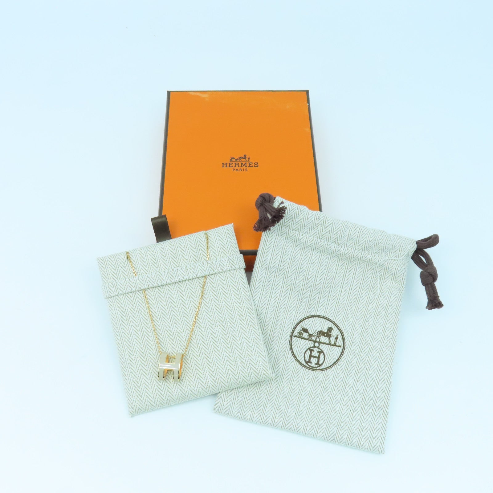 HERMES 金屬Pop H金扣項鍊杏色