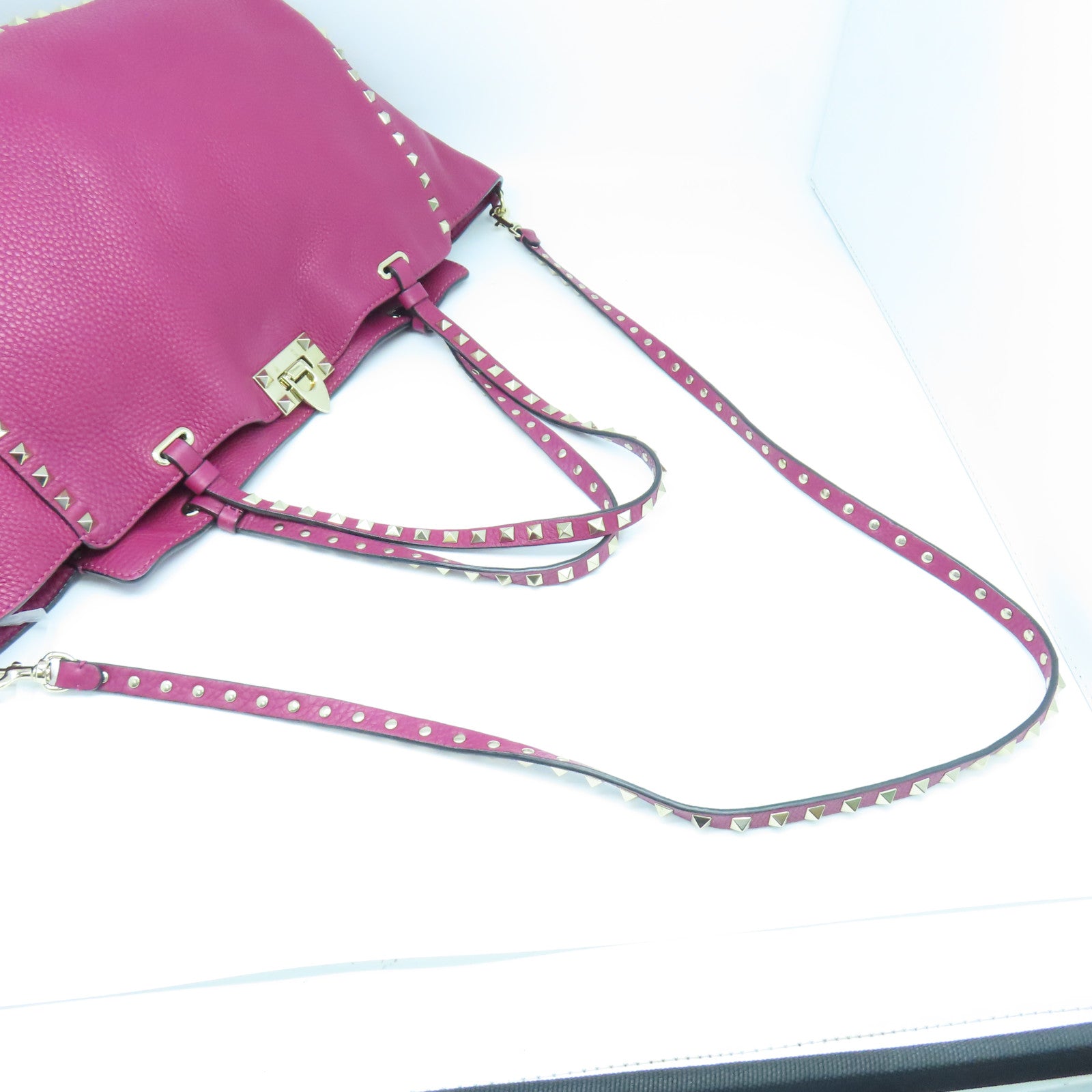 Valentino Cowhide Leather 2 Way Shoulder Gold Buckle Handle Shoulder Bag Purple