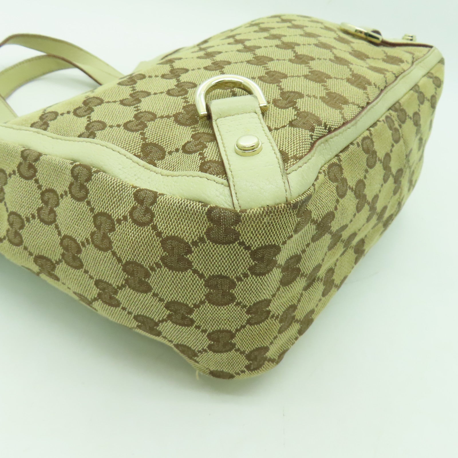 GUCCI 帆布Tote Bag銀扣手挽袋白色