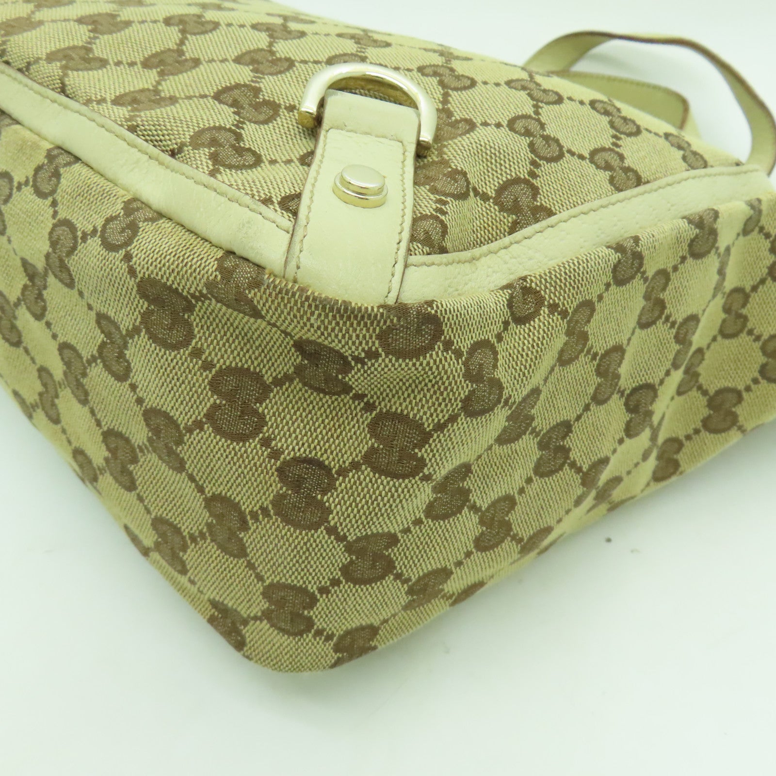 GUCCI 帆布Tote Bag銀扣手挽袋白色