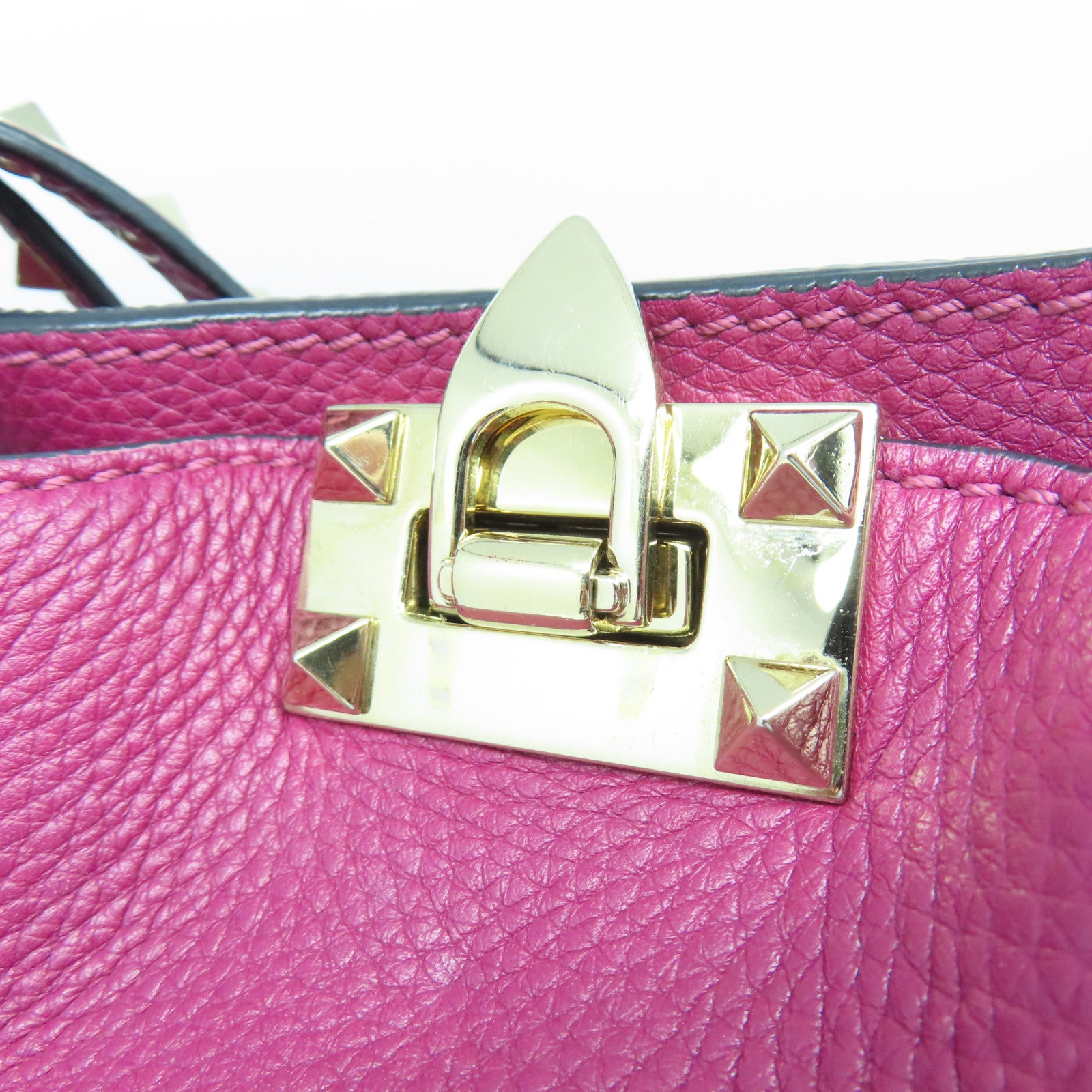 Valentino Cowhide Leather 2 Way Shoulder Gold Buckle Handle Shoulder Bag Purple