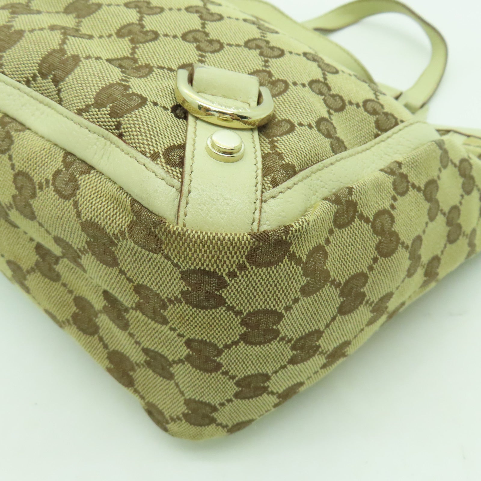 GUCCI 帆布Tote Bag銀扣手挽袋白色