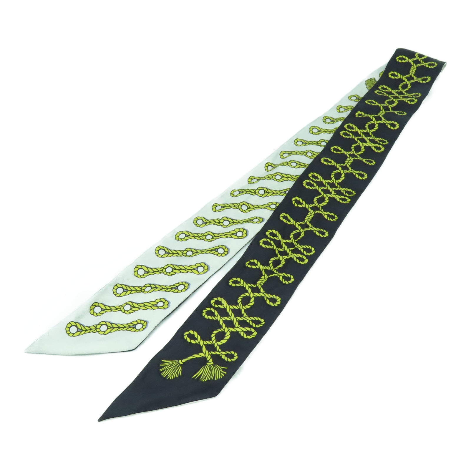 HERMES 絲質Twilly Scarf絲巾黑色/白色