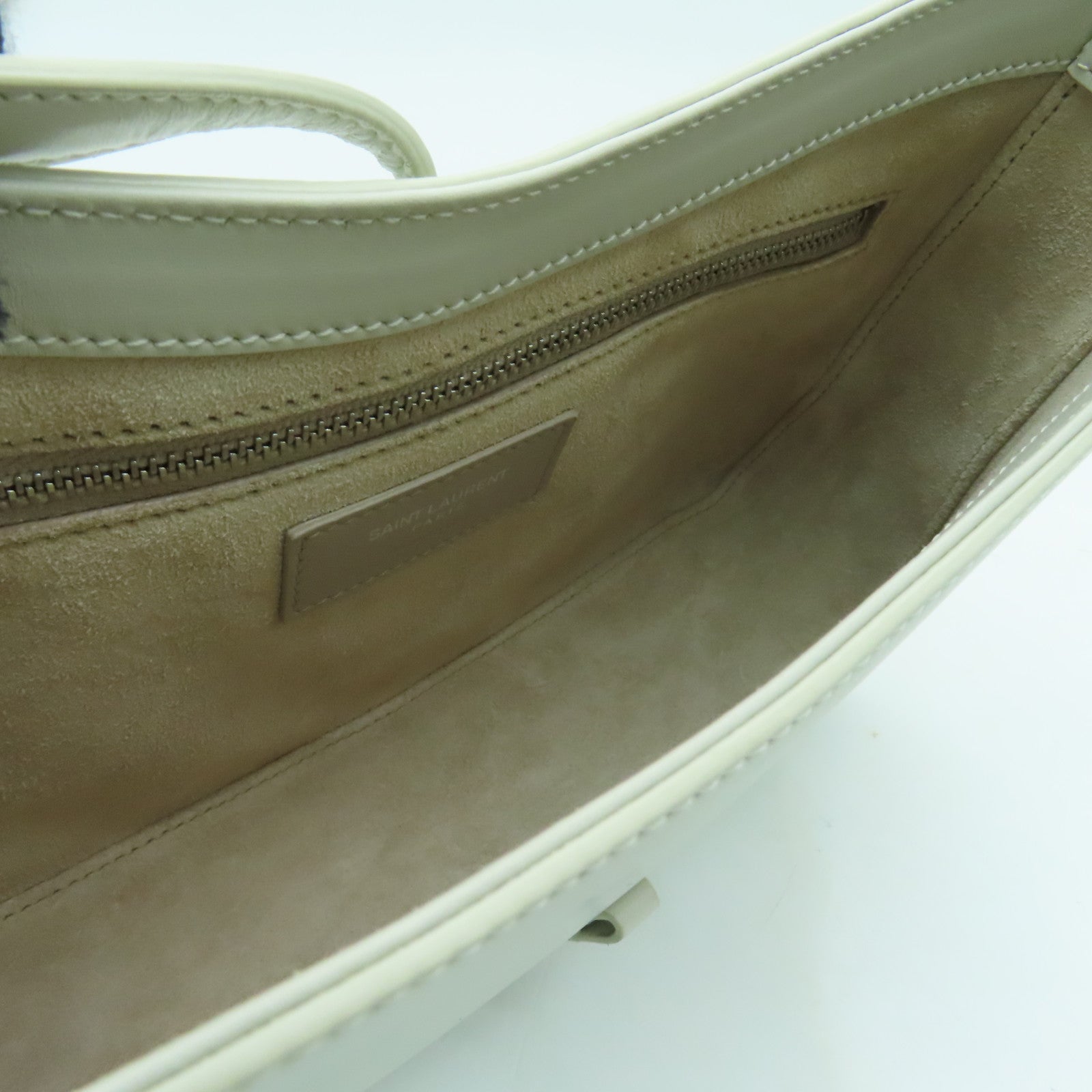 SAINT LAURENT 牛皮皮革Le 5 a 7 Hobo Bag银扣肩背袋奶油色
