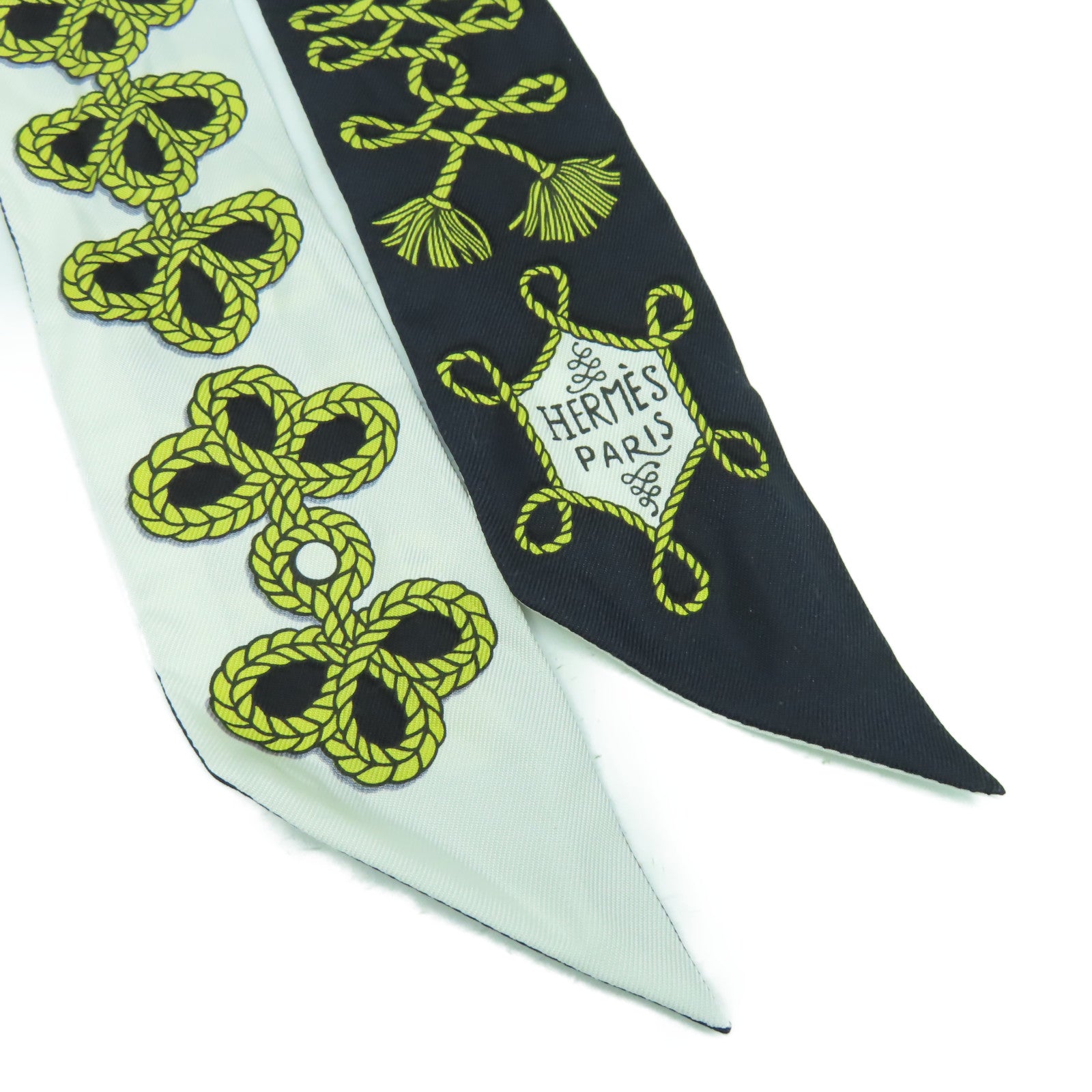 HERMES 絲質Twilly Scarf絲巾黑色/白色