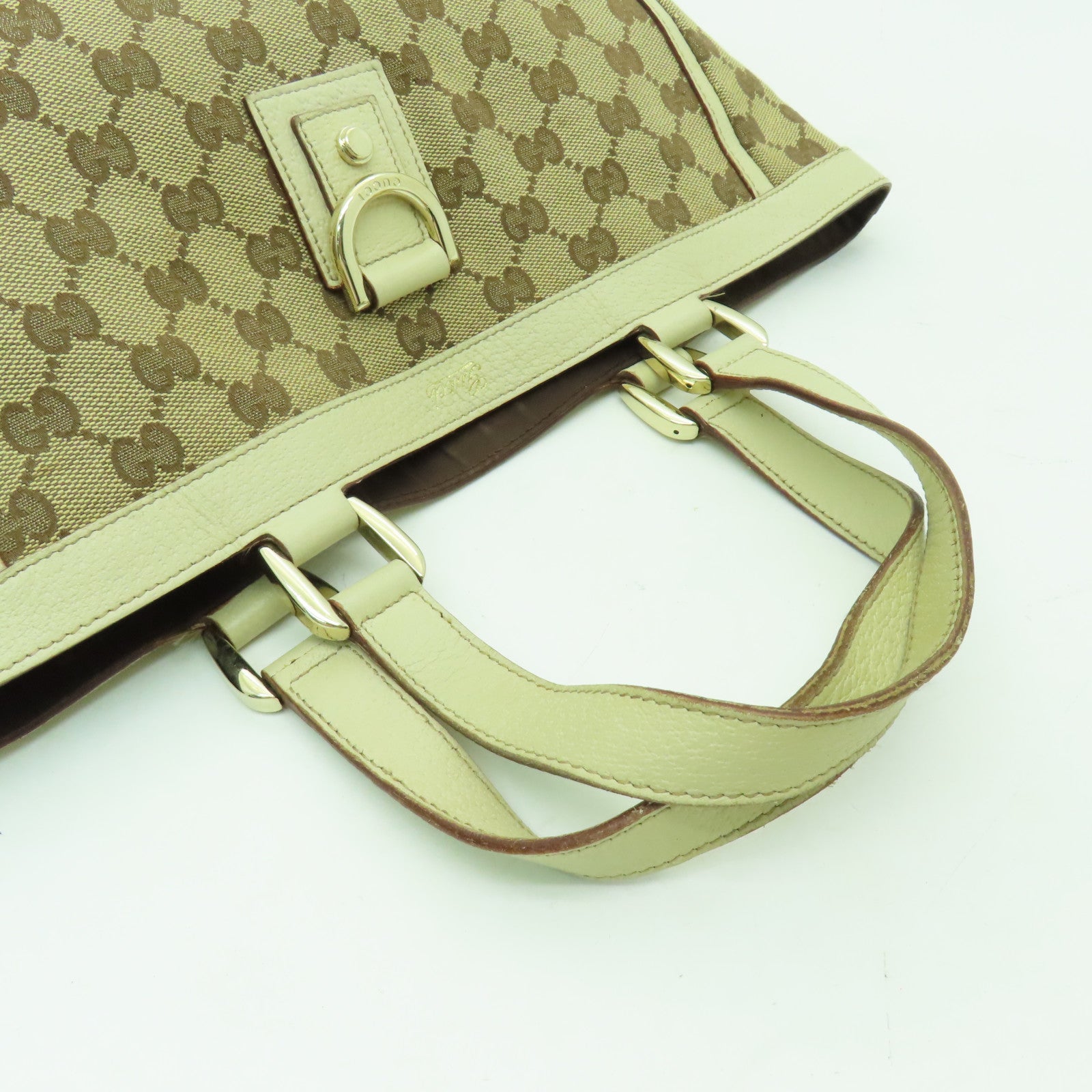 GUCCI 帆布Tote Bag銀扣手挽袋白色