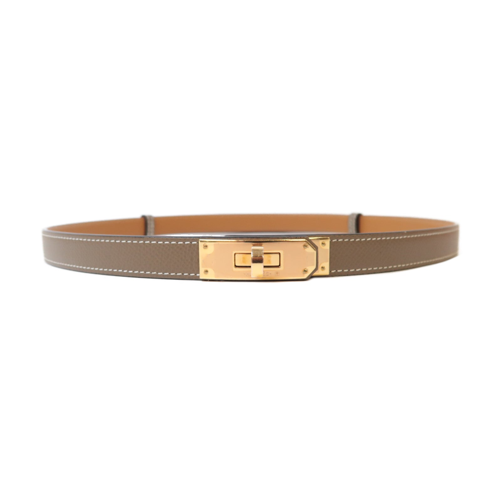 HERMES Epsom皮革Kelly Belt金扣皮帶麻繩灰色