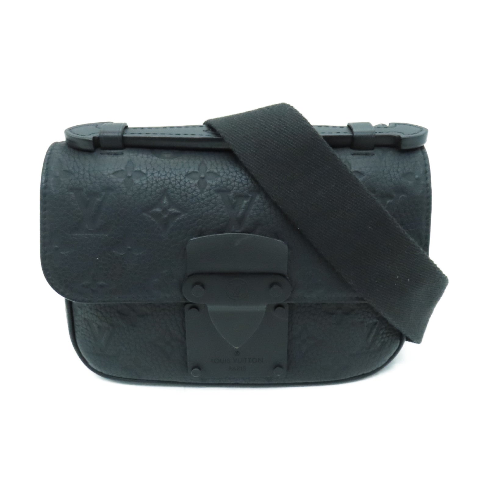 LOUIS VUITTON Monogram-embossed Taurillon S Lock Slingbag黑扣單肩包黑色
