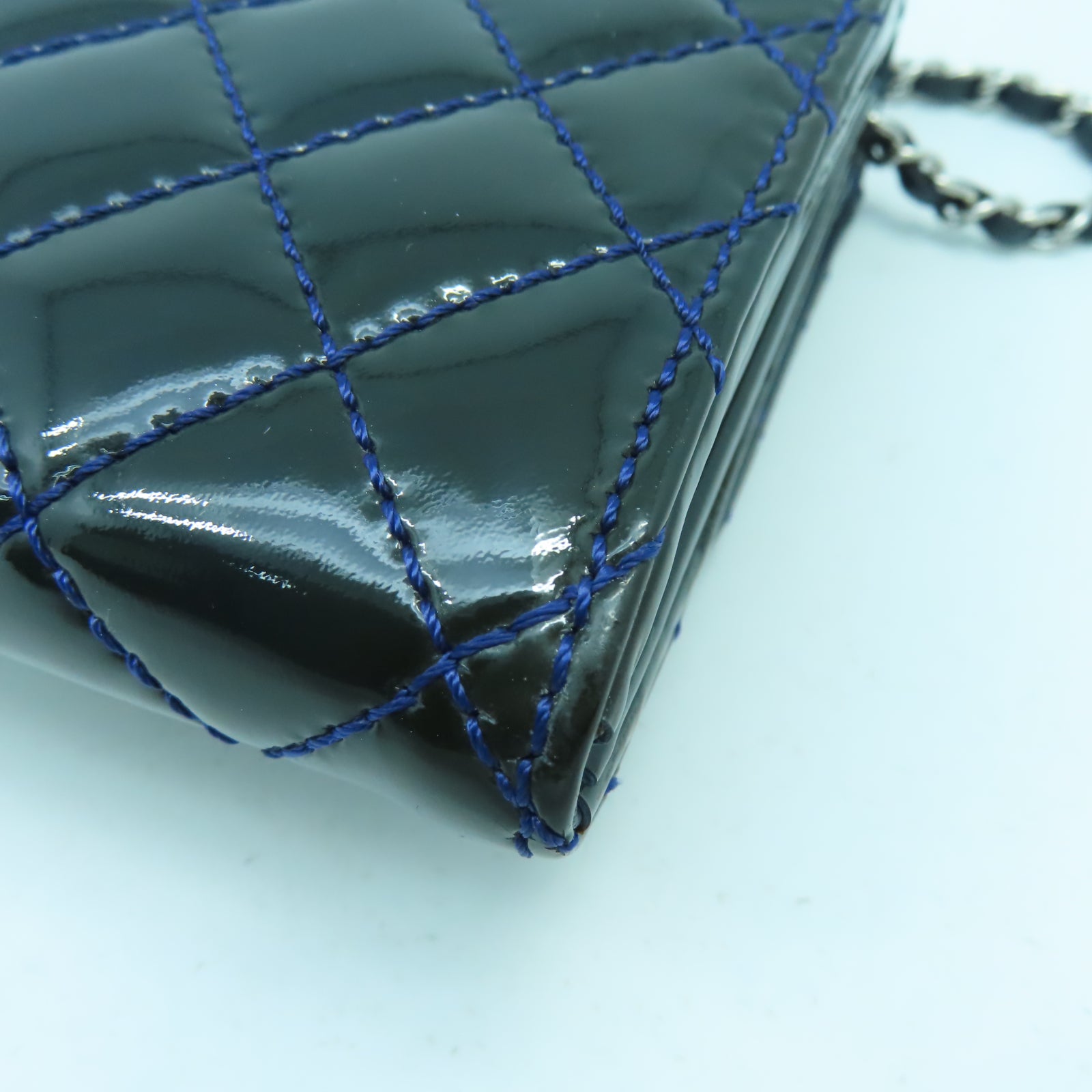 CHANEL 菱格漆皮皮革Chain Shoulder銀扣鏈帶肩背袋綠色