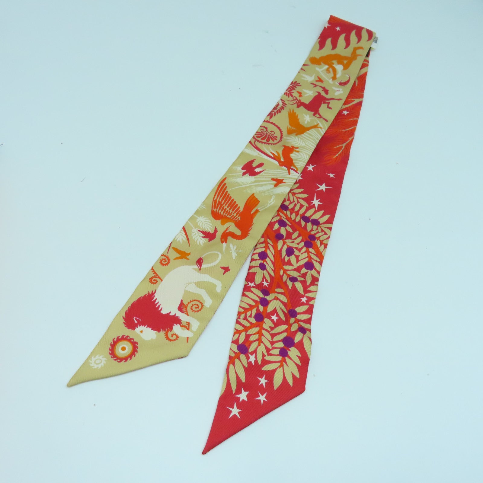 HERMES Silk Twilly Scarf Orange