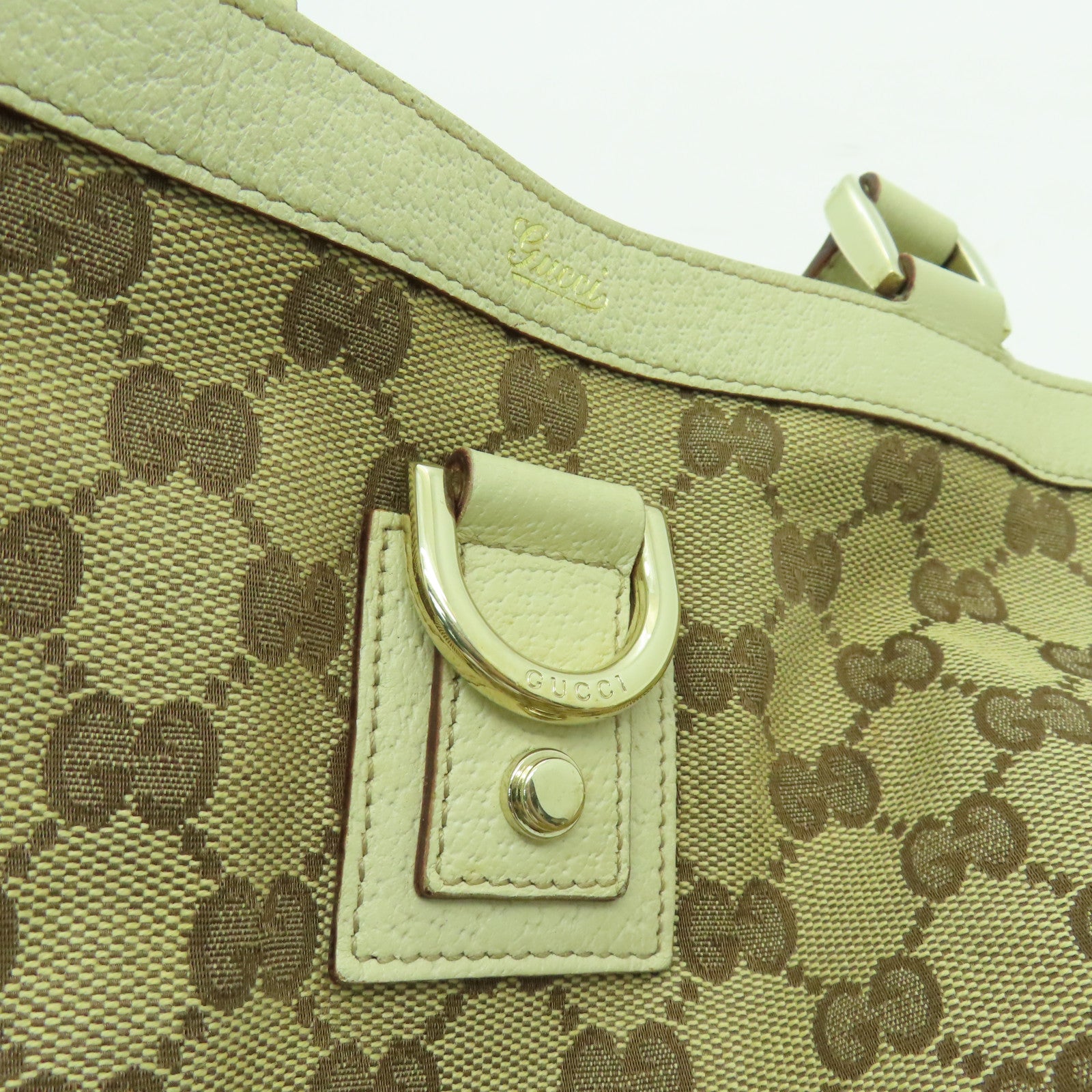 GUCCI 帆布Tote Bag銀扣手挽袋白色
