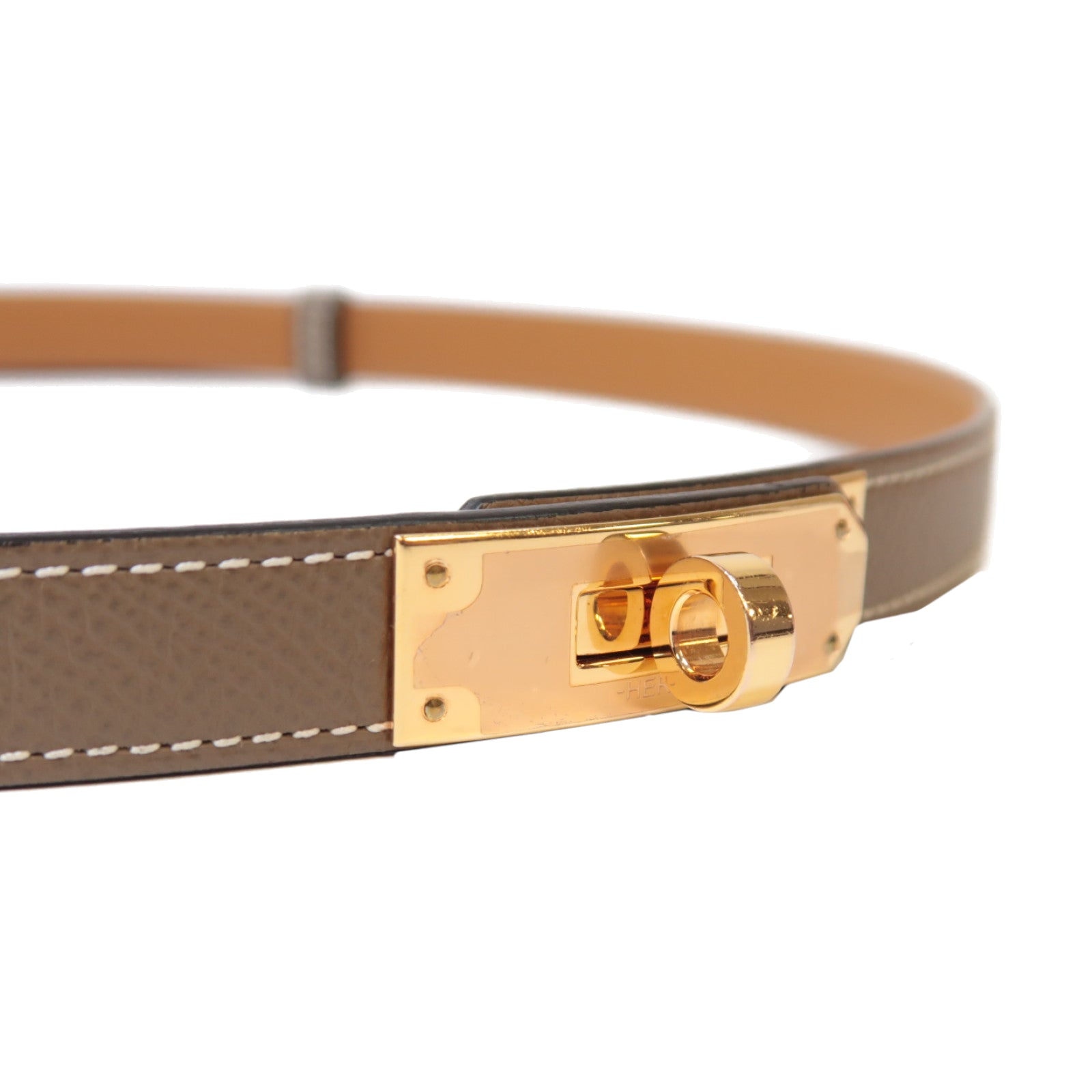 HERMES Epsom皮革Kelly Belt金扣皮帶麻繩灰色
