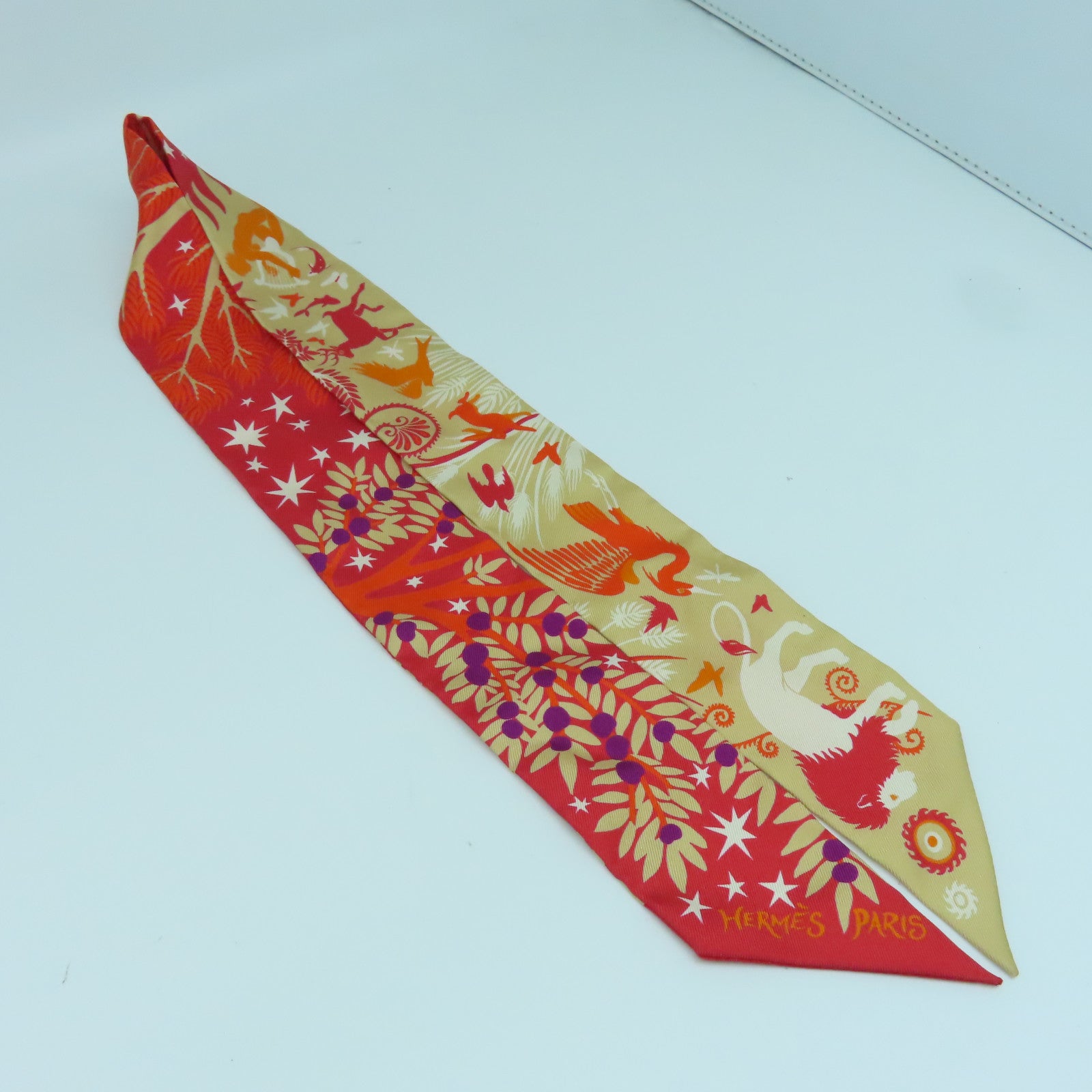 HERMES Silk Twilly Scarf Orange