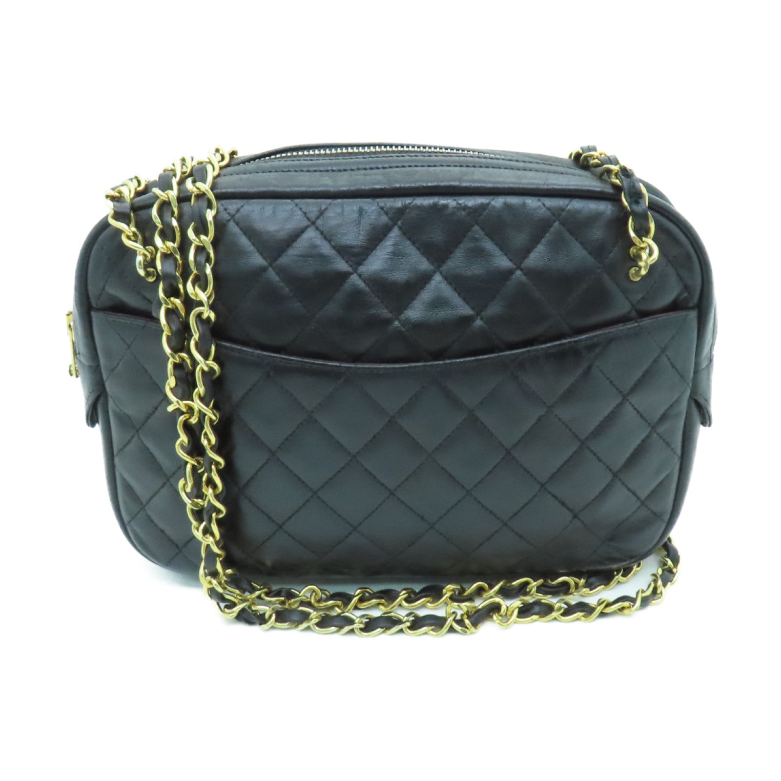 CHANEL 菱格牛皮皮革Chain Shoulder Bag金扣链带肩背袋黑色