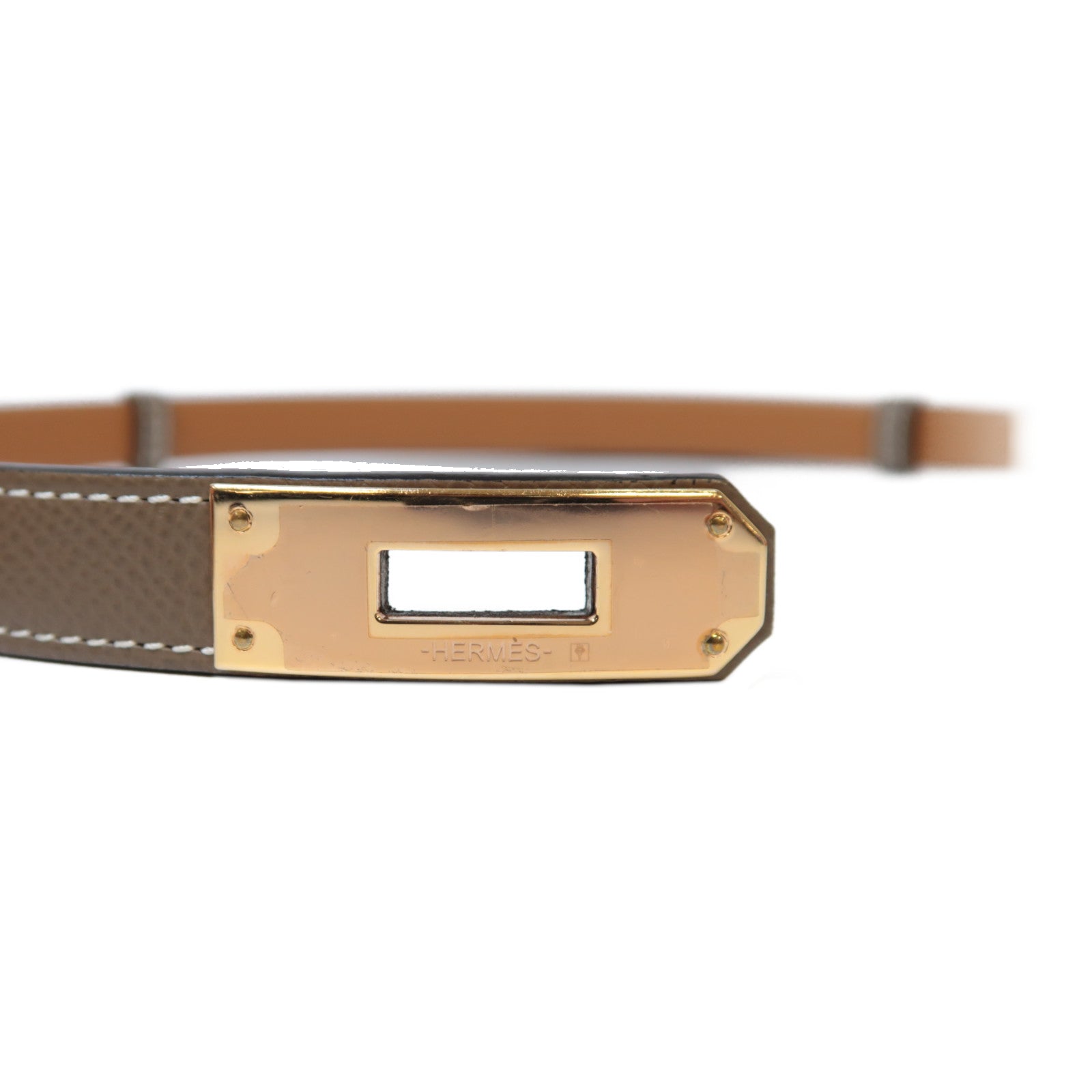 HERMES Epsom皮革Kelly Belt金扣皮帶麻繩灰色