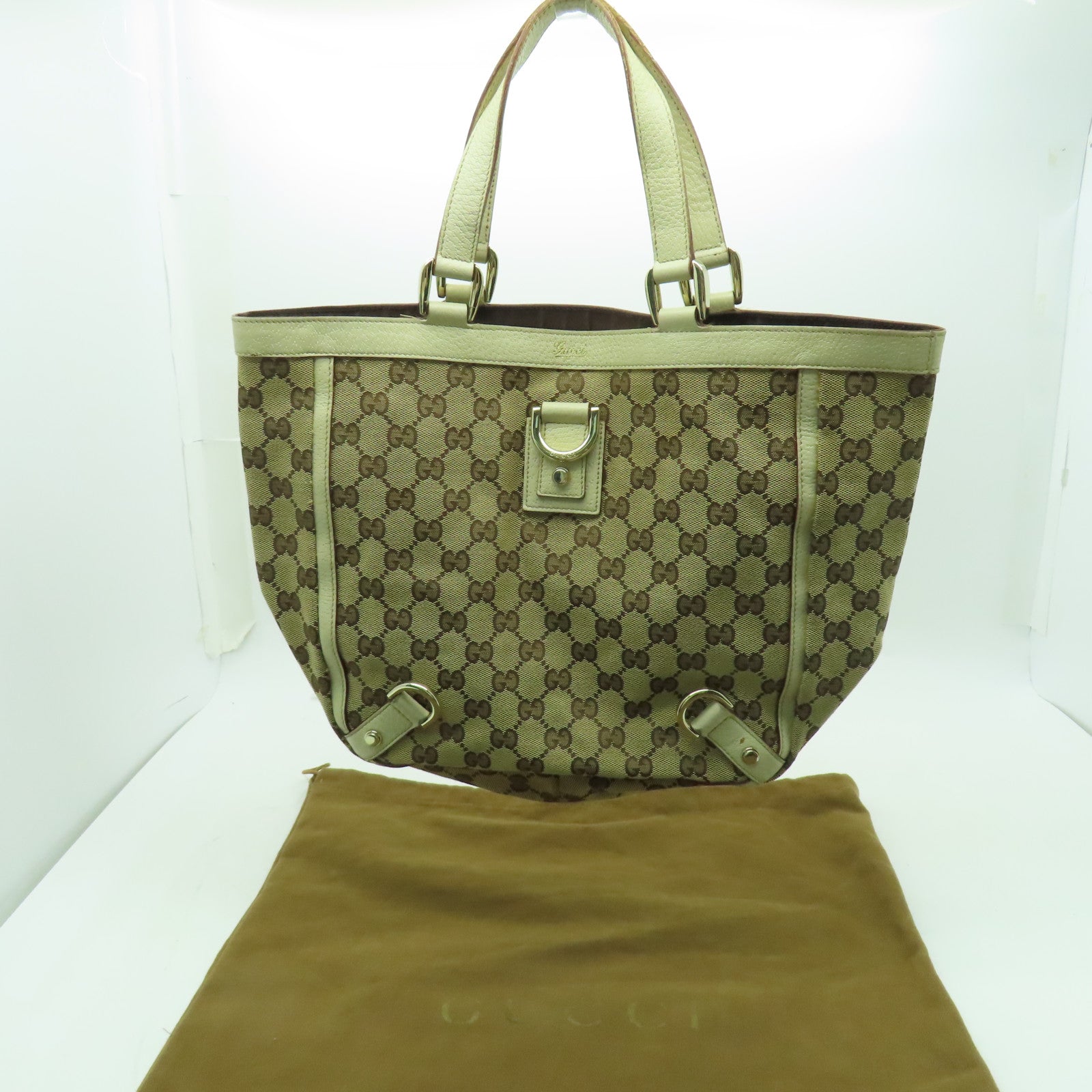 GUCCI 帆布Tote Bag銀扣手挽袋白色